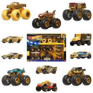 Hot Wheels Monster Trucks Trophy Champions Collection. 5 1:64 Scale Toy Trucks & 6 Die-Cast Cars