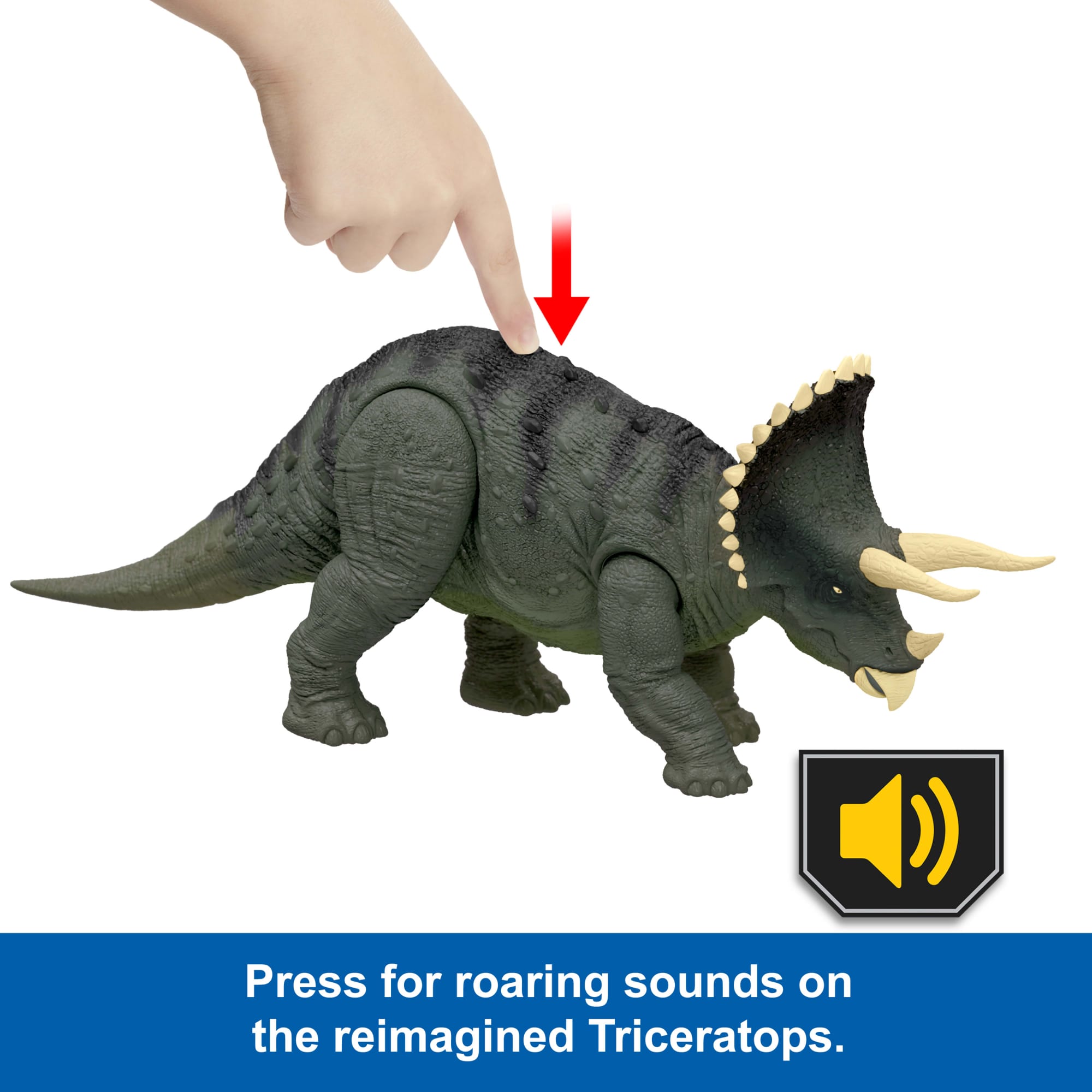 Jurassic World Reimagined Real Feel Triceratops Roaring Dinosaur Figure. 90S Inspired Toy - Image 2