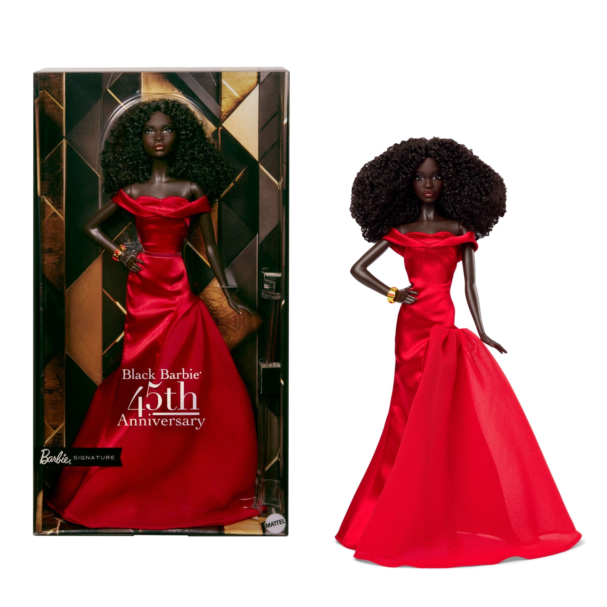 Barbie Signature Collectible Doll in Red Gown. 45Th Anniversary Black Barbie By Kitty Black Perkins