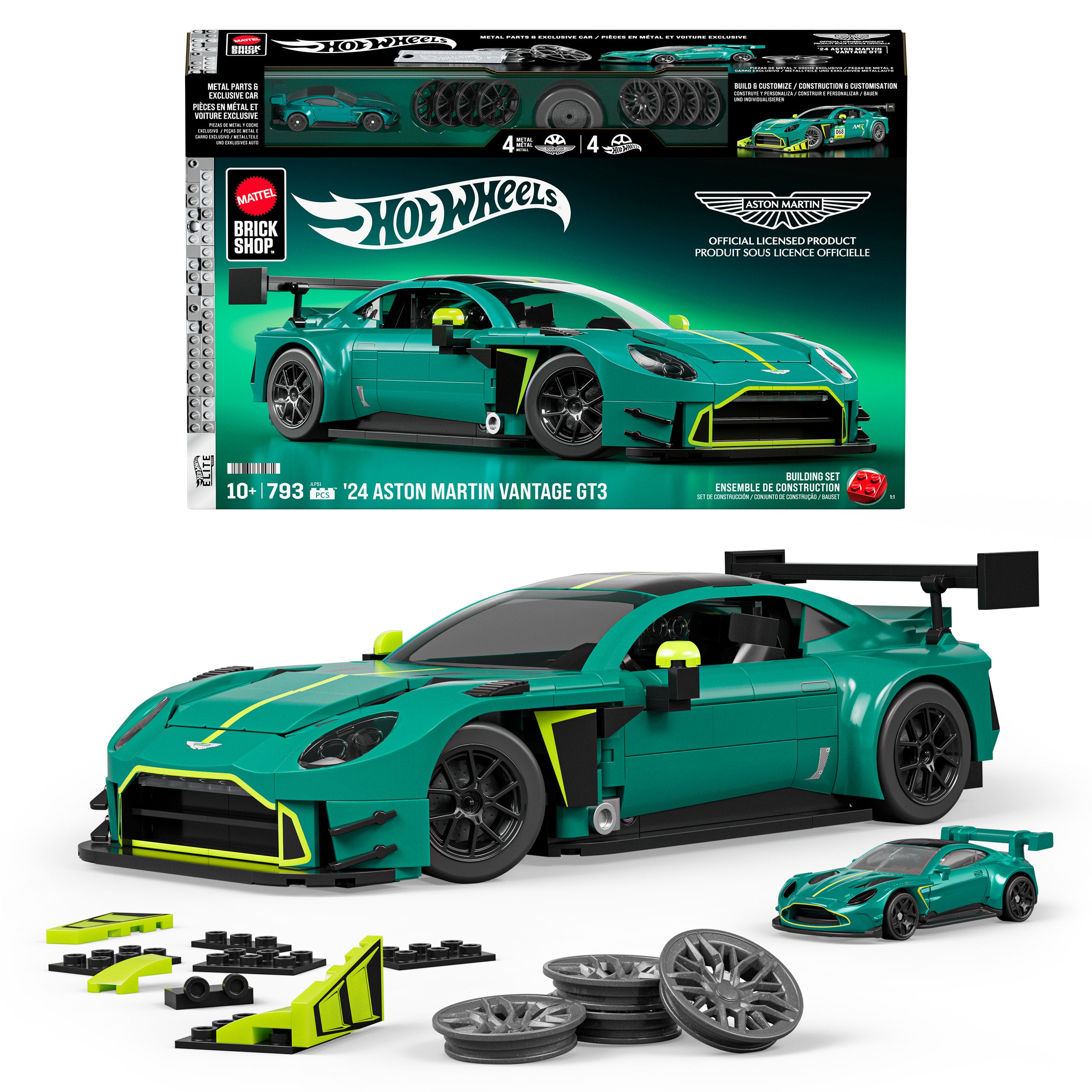 Mattel Brick Shop Hot Wheels '24 Aston Martin Vantage Gt3 Building Toy Kit (793 Pieces). For Collectors