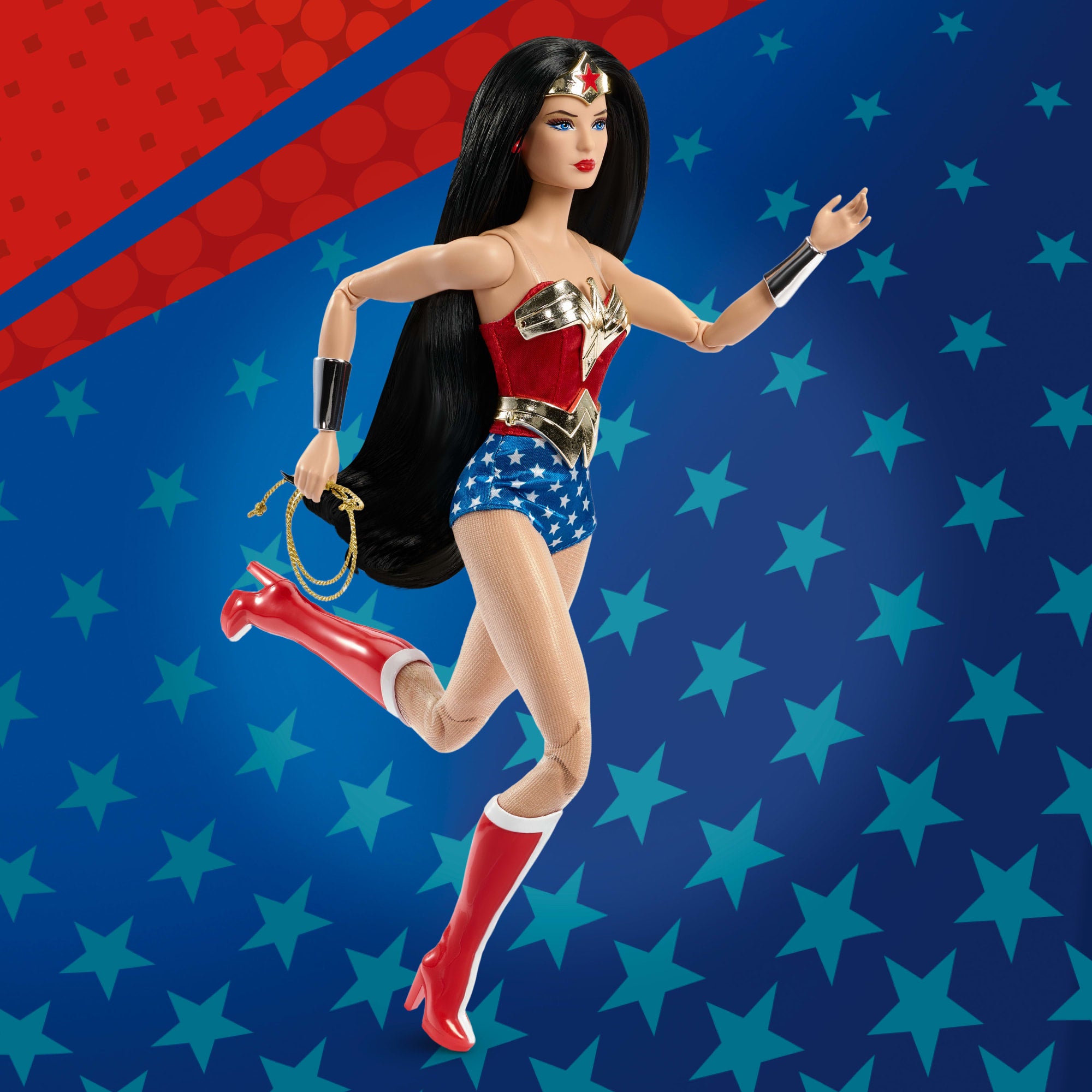 Barbie Wonder Woman Collectible Doll in Red And Blue Tank Suit With Golden Accessories And Lasso - Image 5