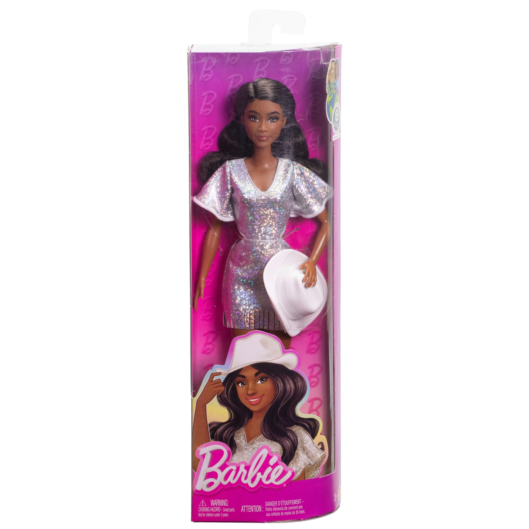 Barbie Fashionistas Doll #239 in Sparkly Silver Dress With Cowboy Hat And Boots. Black Hair - Image 6