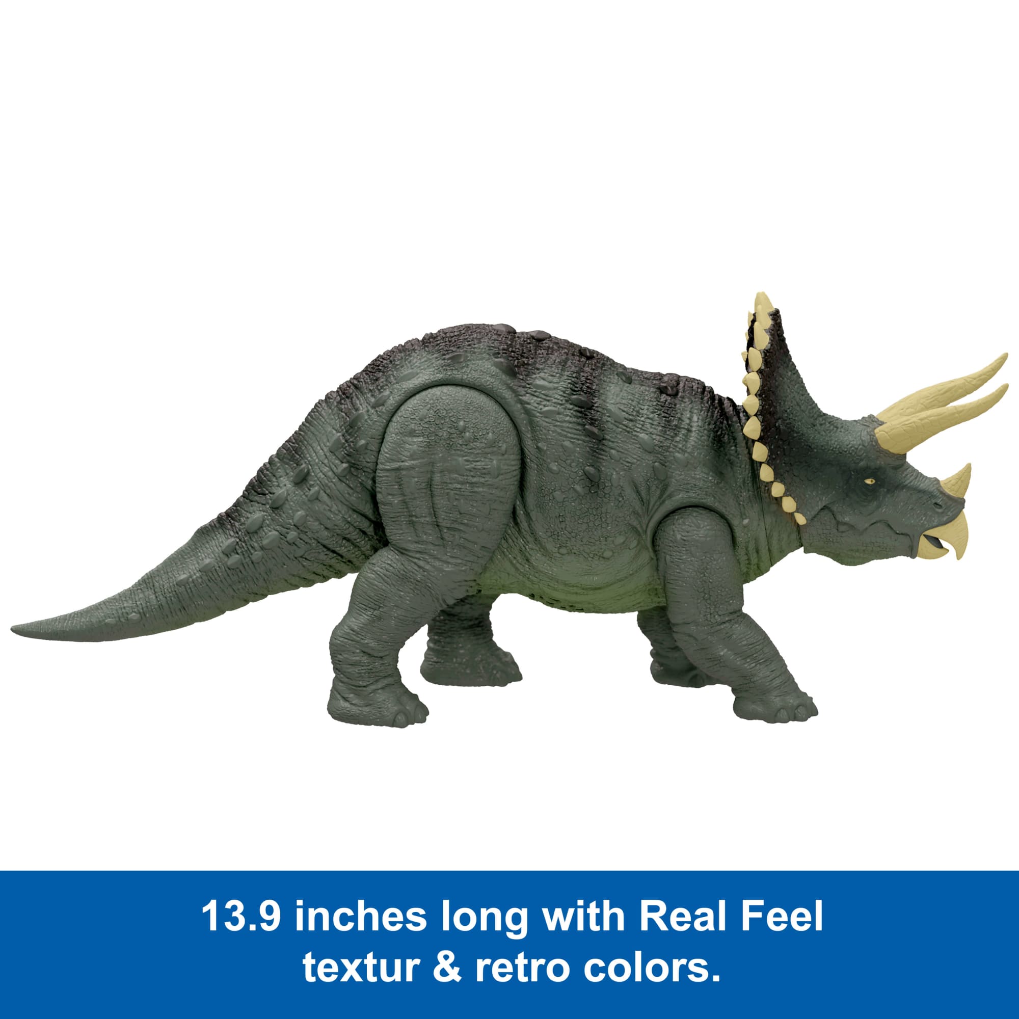 Jurassic World Reimagined Real Feel Triceratops Roaring Dinosaur Figure. 90S Inspired Toy - Image 3