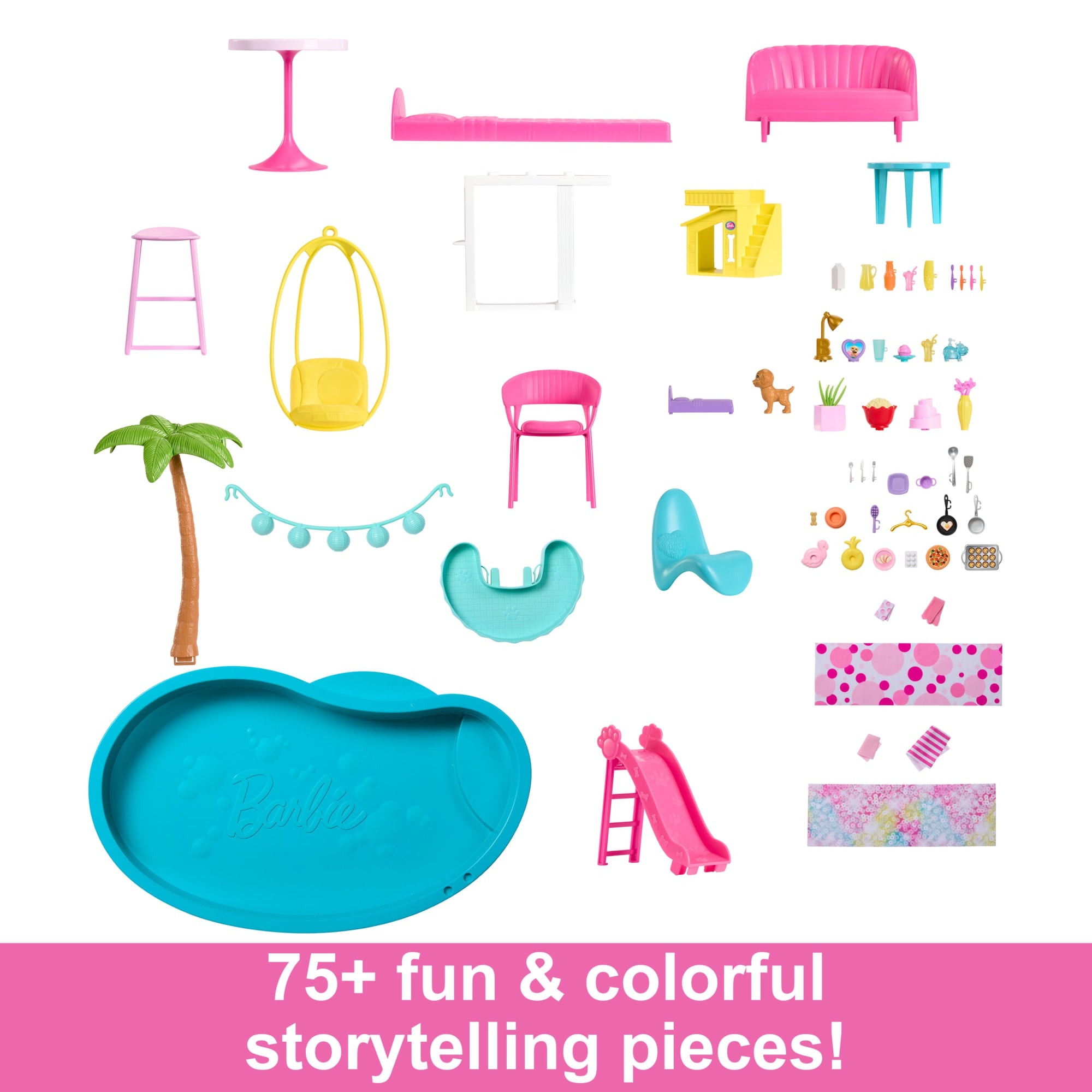 Barbie Dreamhouse. 75+ Pieces. Pool Party Doll House With 3 Story Slide - Image 3
