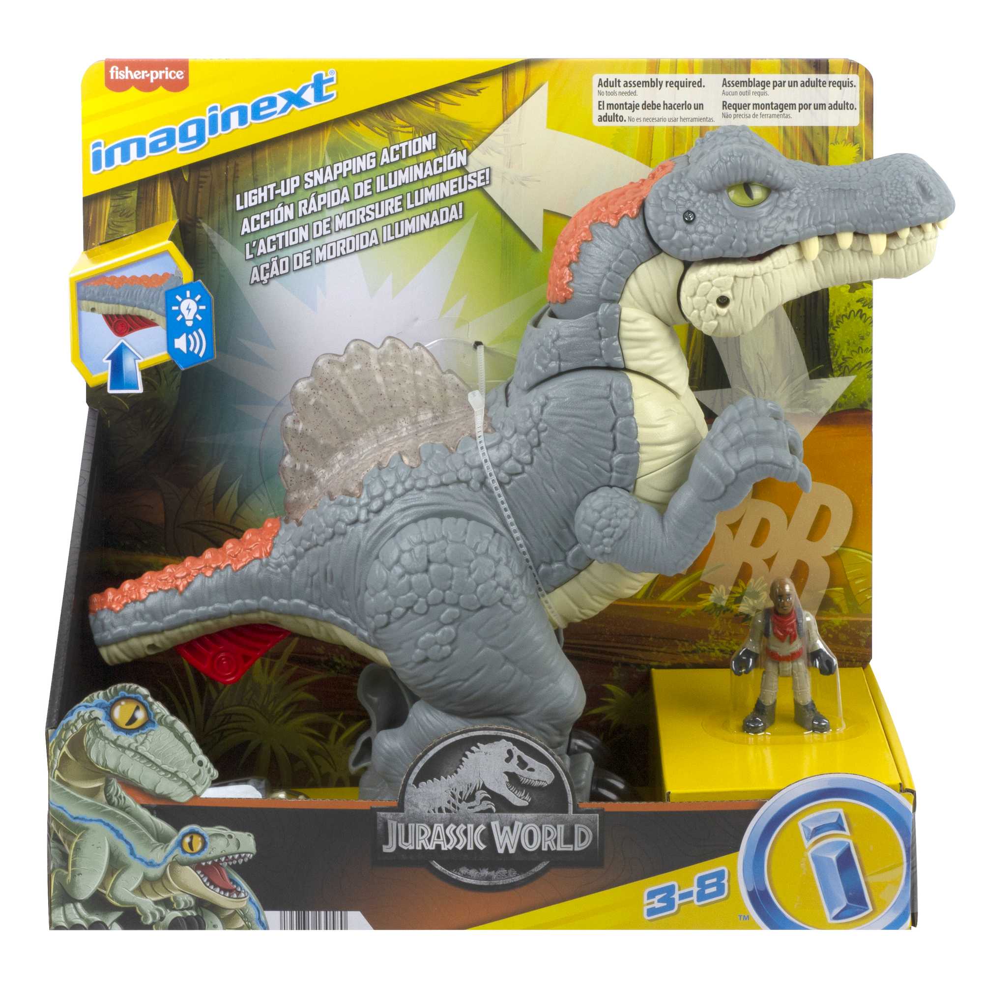 Imaginext Jurassic World Ultra Snap Spinosaurus Dinosaur Toy With Lights & Sounds. 2 Pieces - Image 6