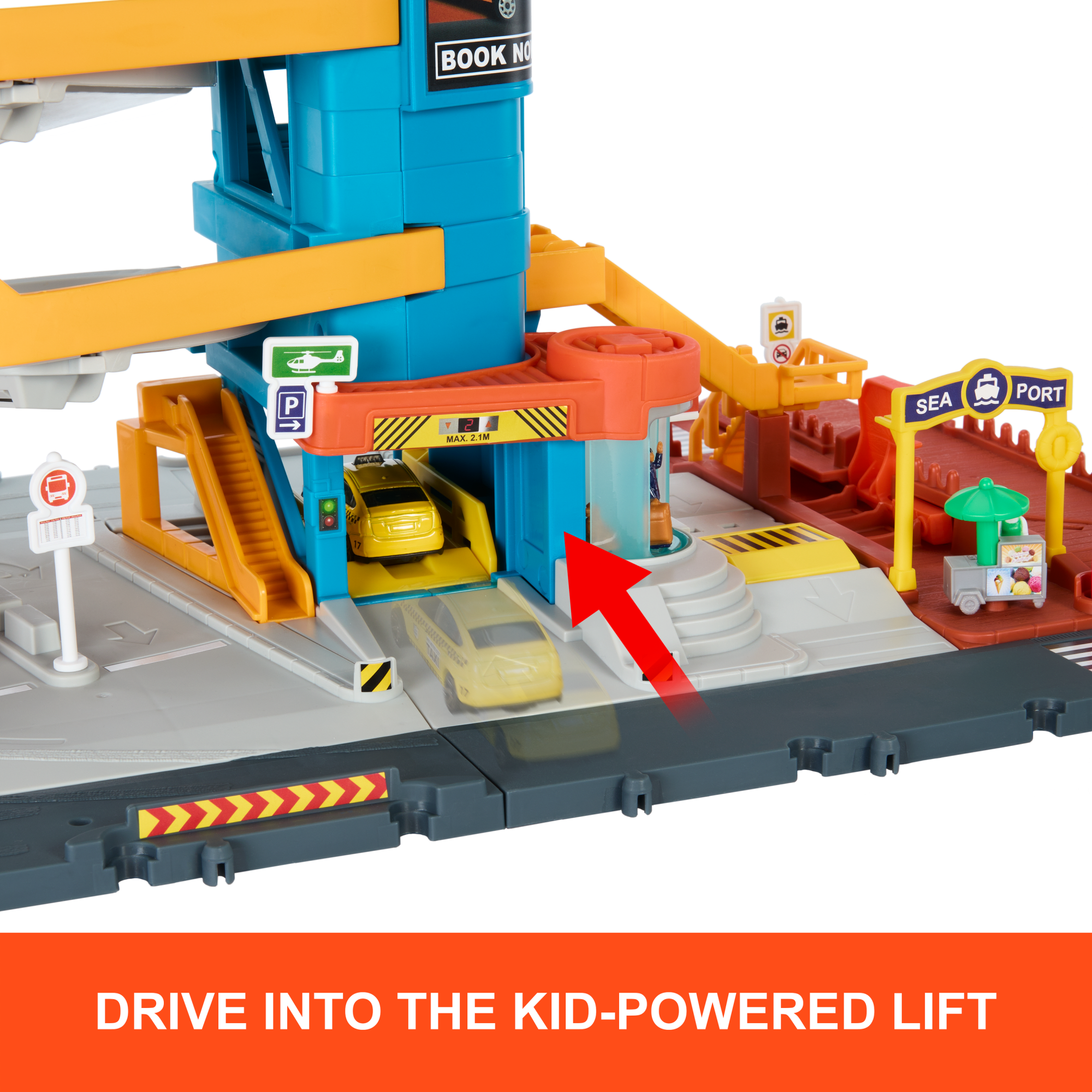 Matchbox Action Drivers Transportation Center With A 1:64 Scale Taxi. Boat & Helicopter Plus A Food Vendor Accessory (3 Vehicles. 1 Accessory) - Image 4
