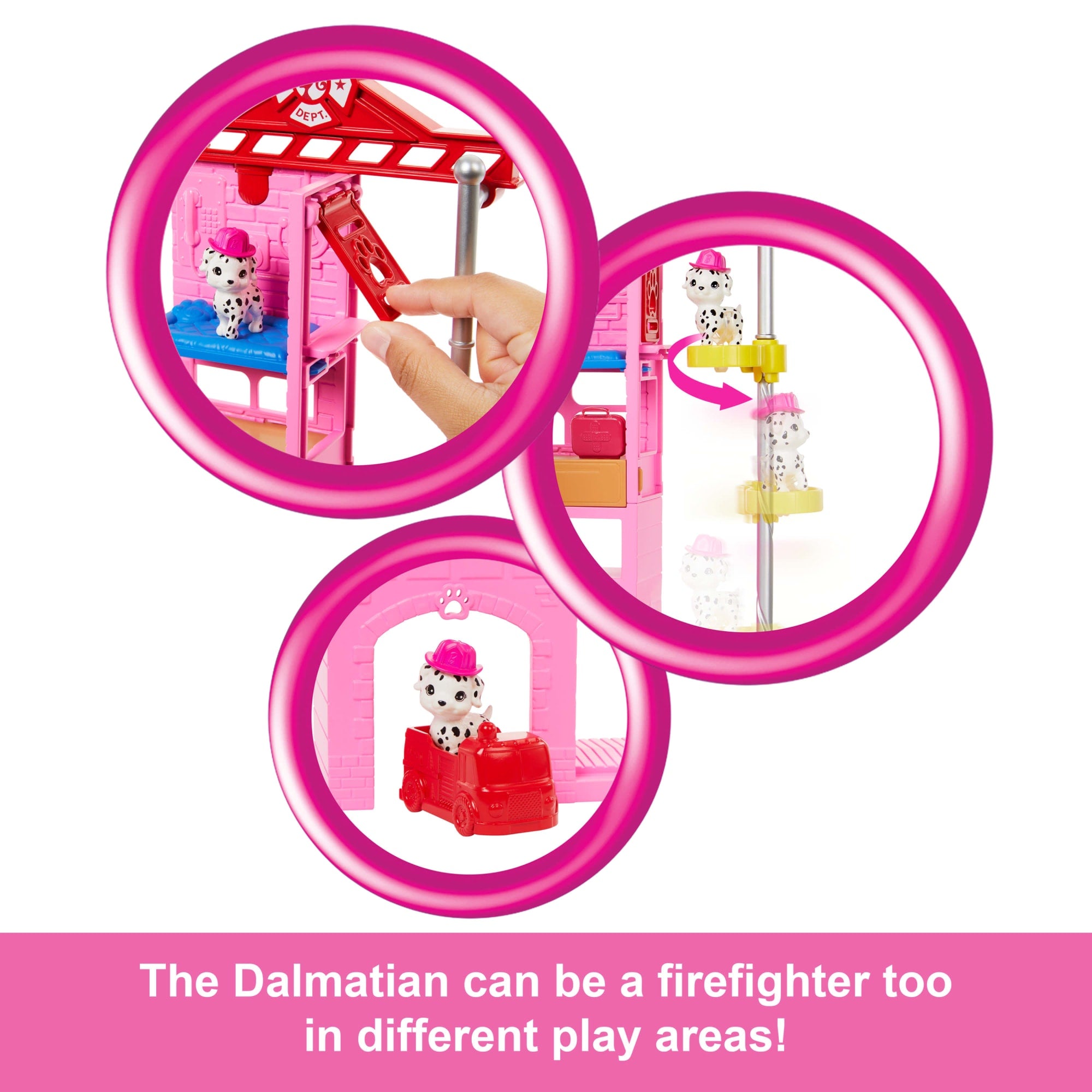 Barbie Firefighter Playset With Blonde Fashion Doll. Fire Station. 2 Pets & 10+ Accessories - Image 3