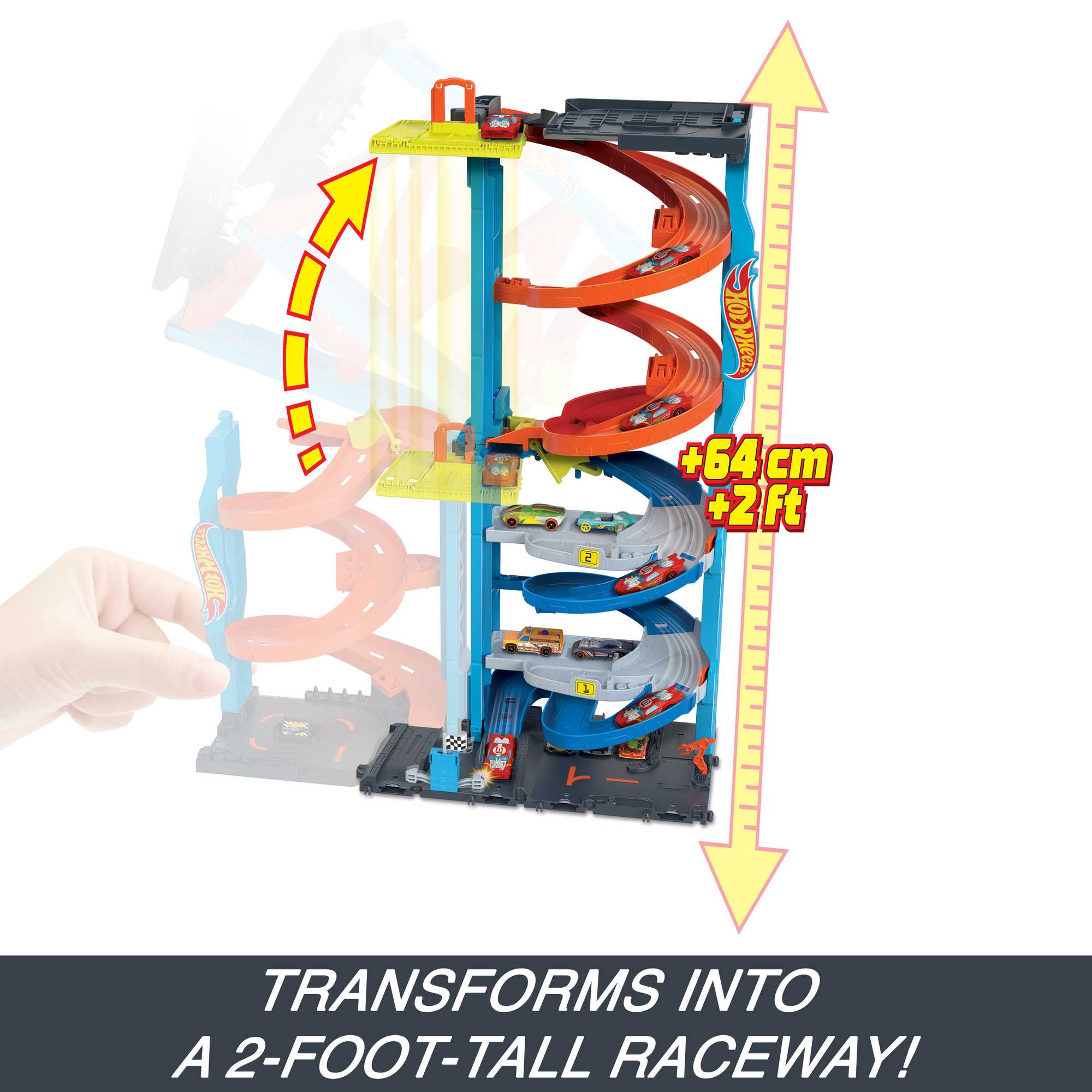 Hot Wheels City Track Set With 1 Toy Car. Transforming Race Tower Playset - Image 4