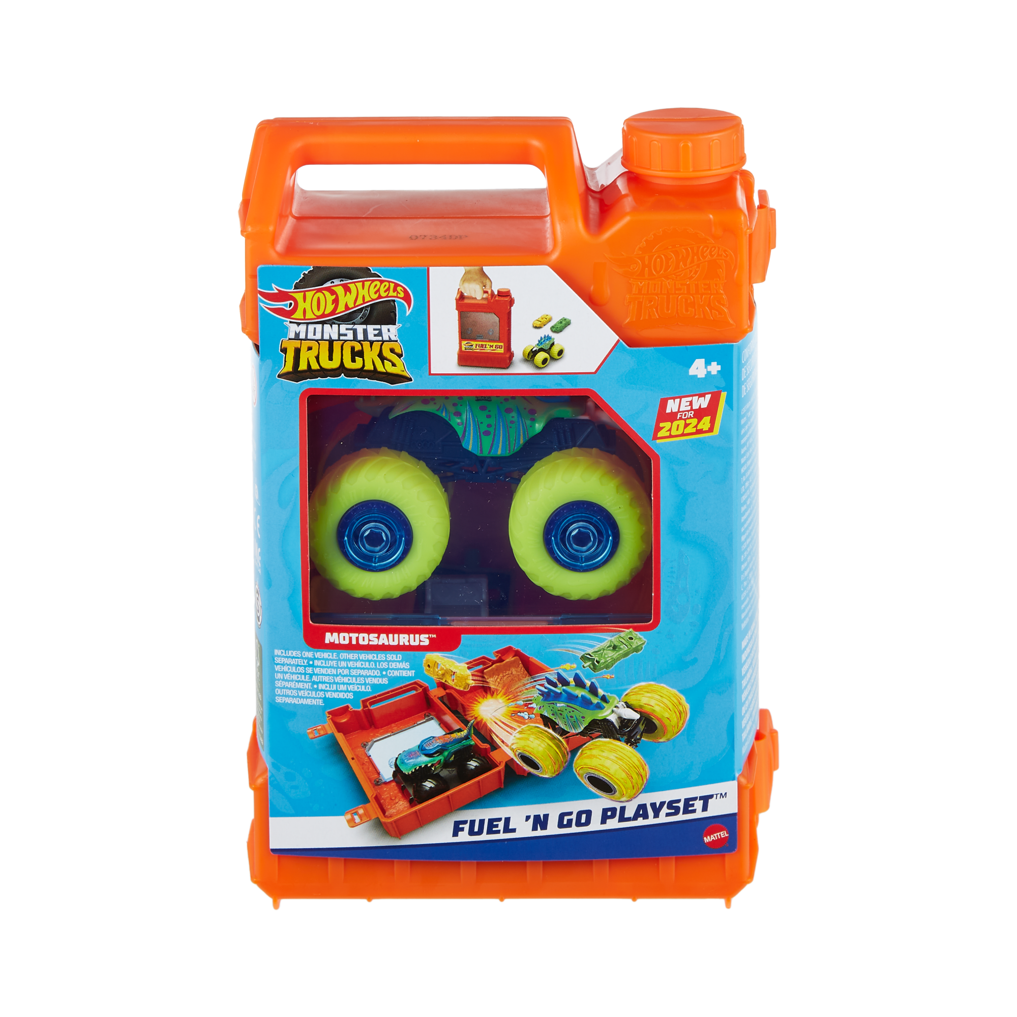 Hot Wheels Monster Trucks Fuel N' Go Playset With 1:64 Scale Motosaurus Toy Truck & 2 Crushed Cars - Image 6