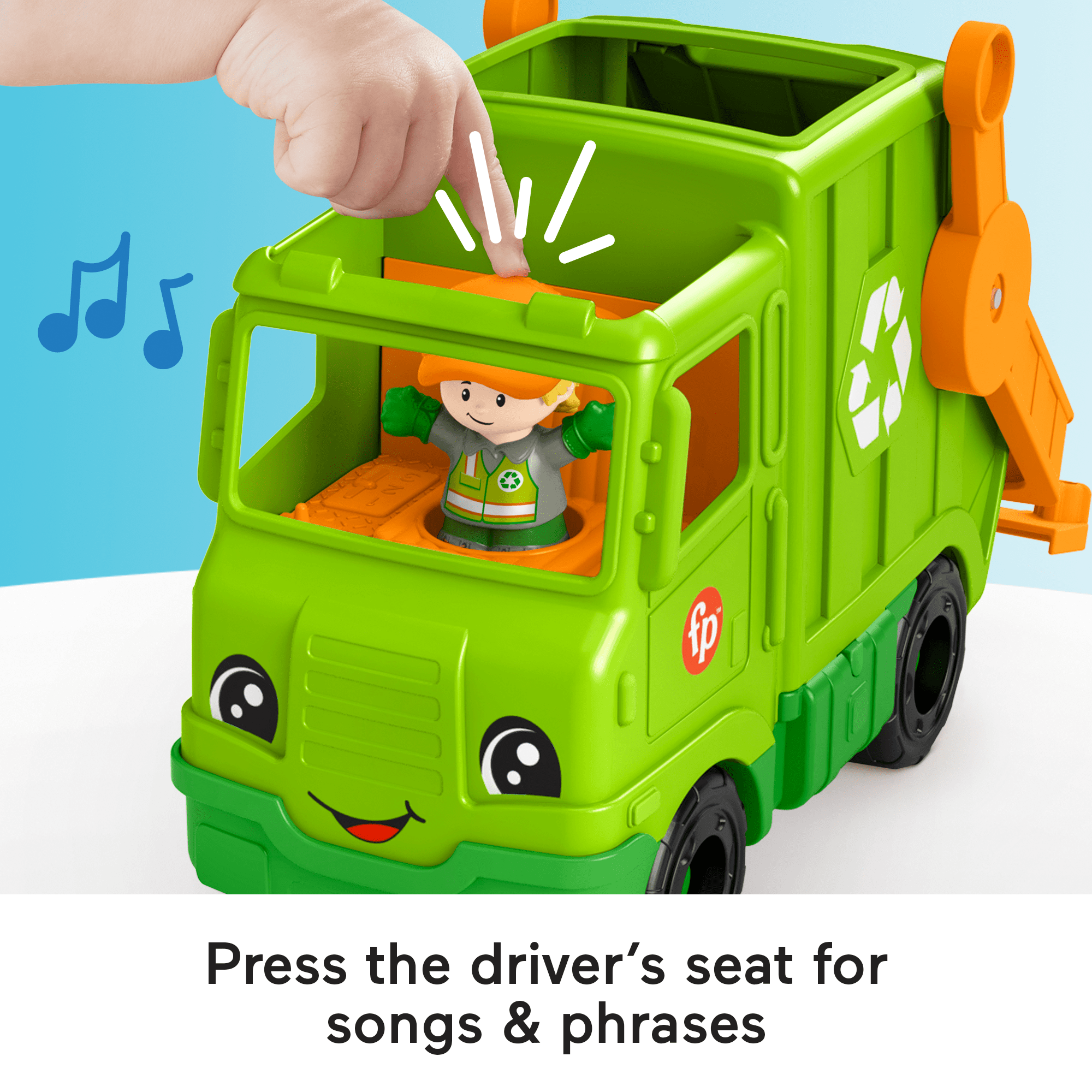 Fisher-Price Little People Recycling Truck Musical Toddler Garbage Toy Set. 5 Pieces - Image 4