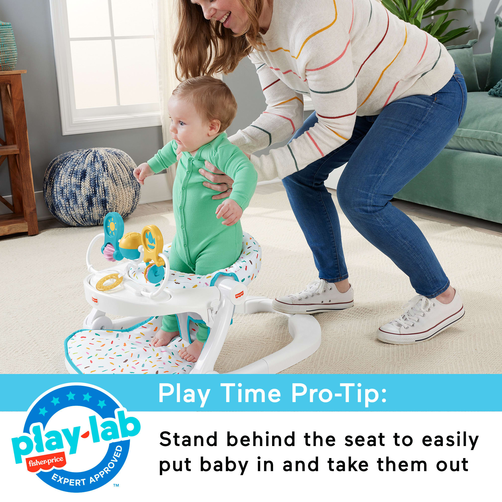 Fisher-Price Deluxe Sit-Me-Up Floor Seat Portable Baby Chair With Toy Bar. Rainbow Sprinkles - Image 6