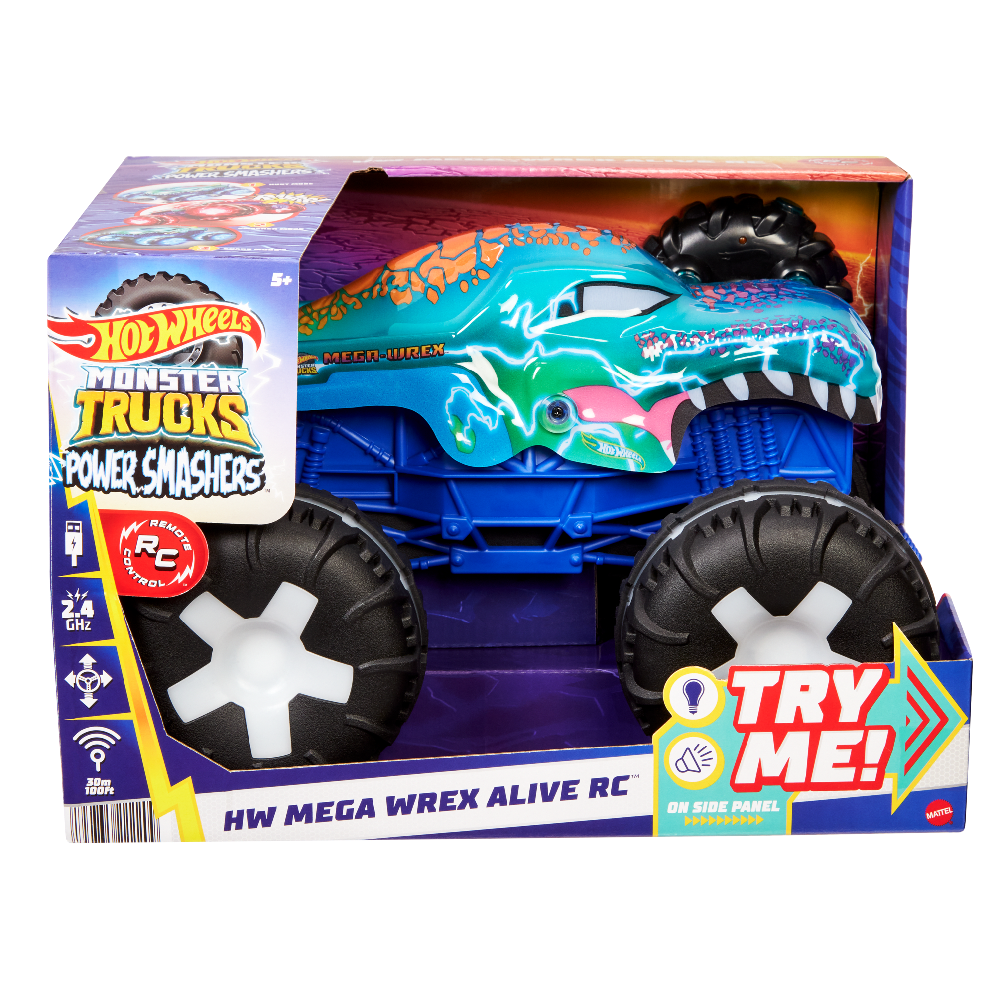 Hot Wheels Monster Trucks 1:15 Scale MEGA-Wrex Alive Remote-Control Vehicle. Battery-Powered RC With Interactive Lights & Sounds - Image 6