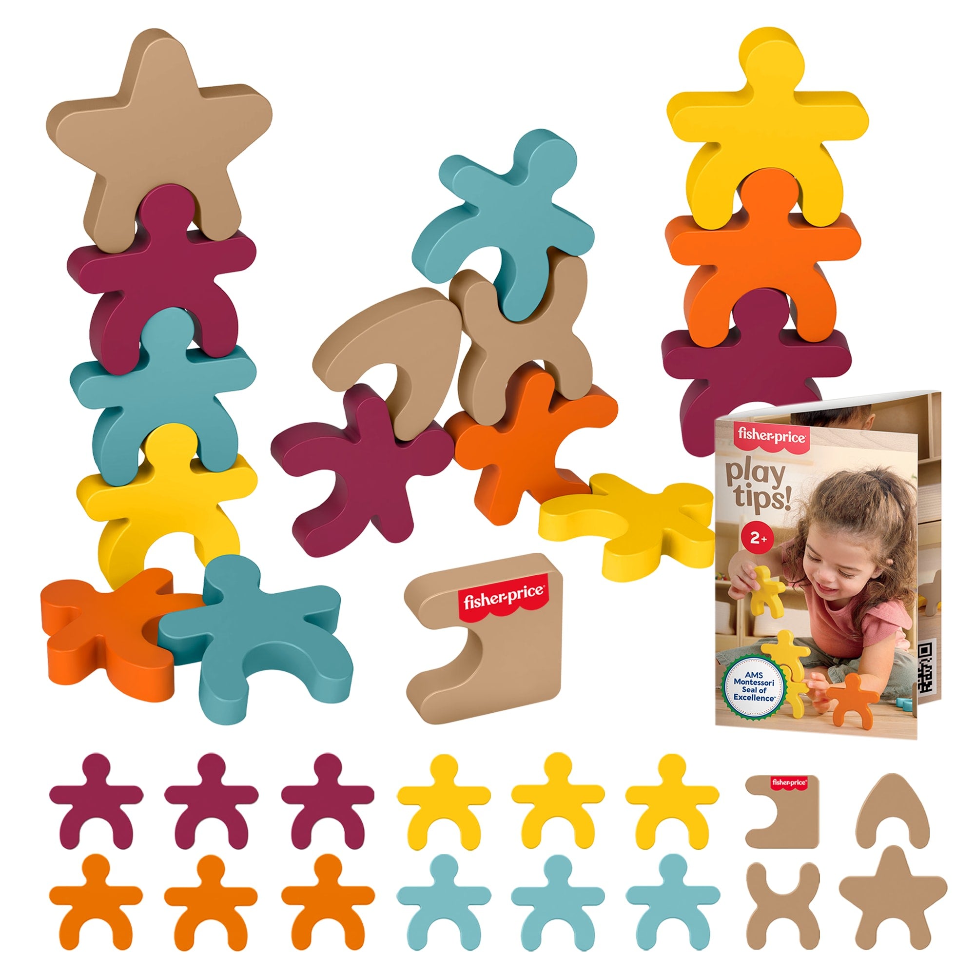 Fisher-Price Montessori Wooden Stacking Shapes Set Of 16 Wood Pieces For Toddlers & Kids
