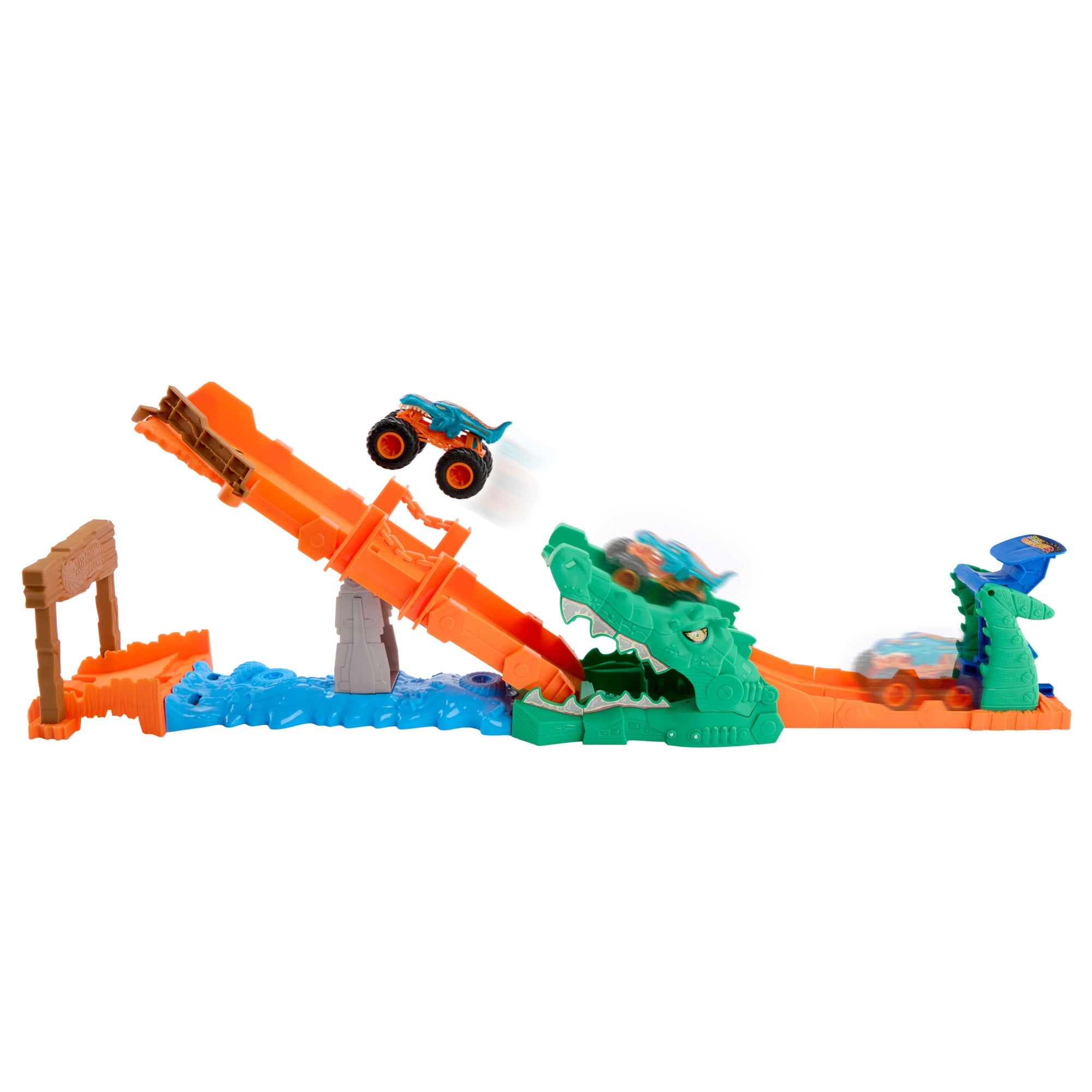 Hot Wheels Monster Trucks Crocodile Crash Challenge Playset & 1:64 Scale MEGA-Wrex Toy Vehicle - Image 5