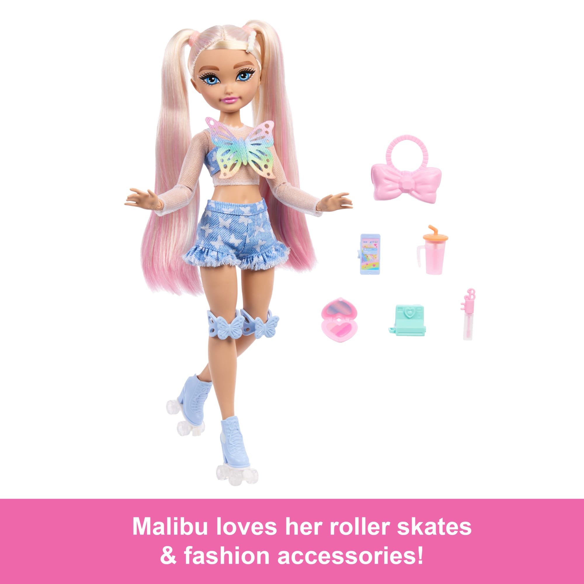 Dream Besties Barbie Malibu Roller Skating Fashion Doll With 9 Makeup Themed Accessories - Image 2