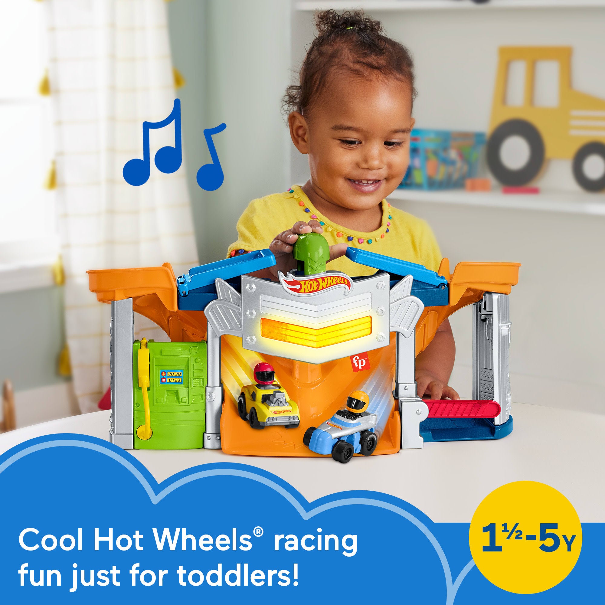 Fisher-Price Little People Hot Wheels Race Track For Toddlers. Race And Go Track Set. 2 Cars - Image 2