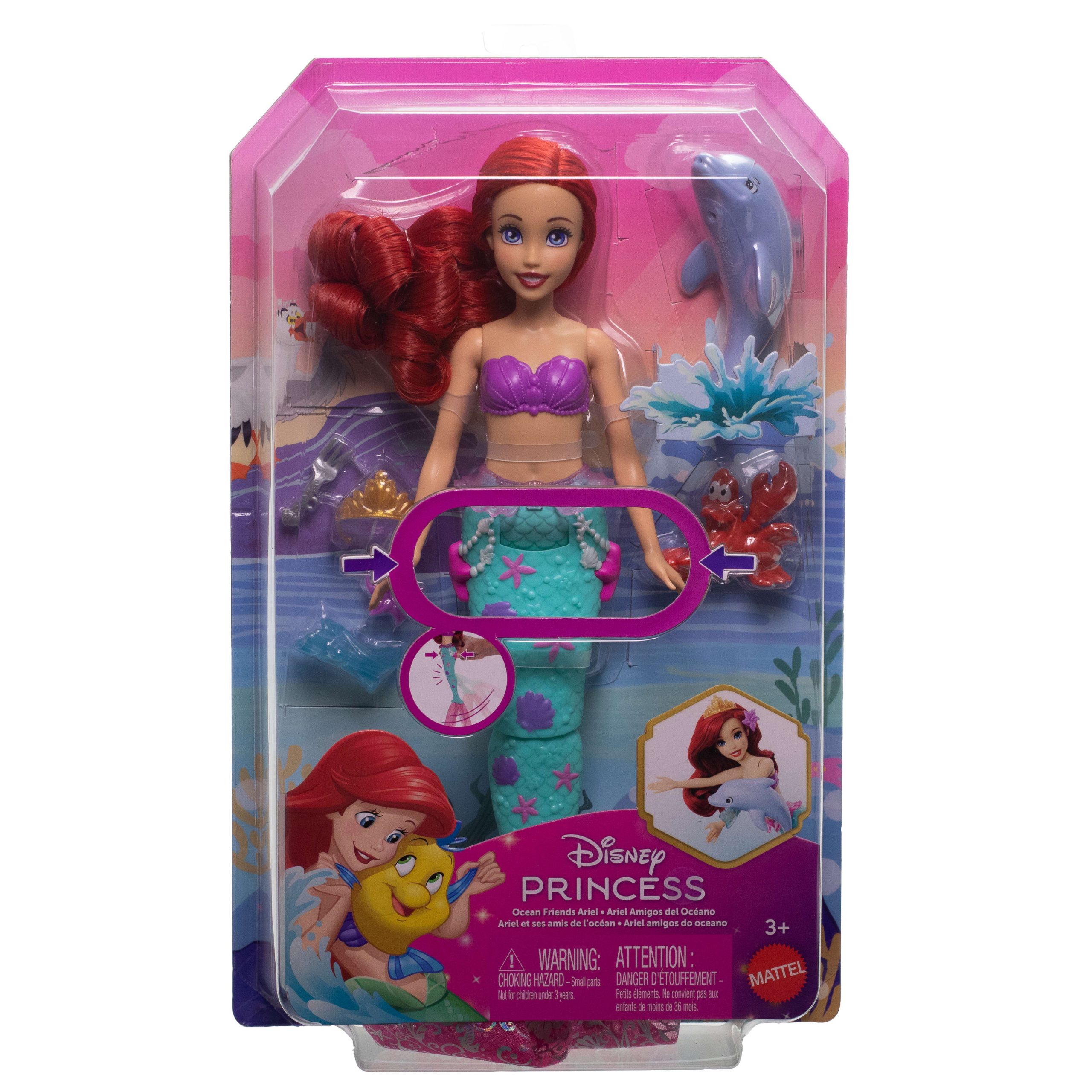 Disney Princess Ocean Friends Ariel Swimming Mermaid Doll With Squirt Toy. Figure & 4 Accessories - Image 6