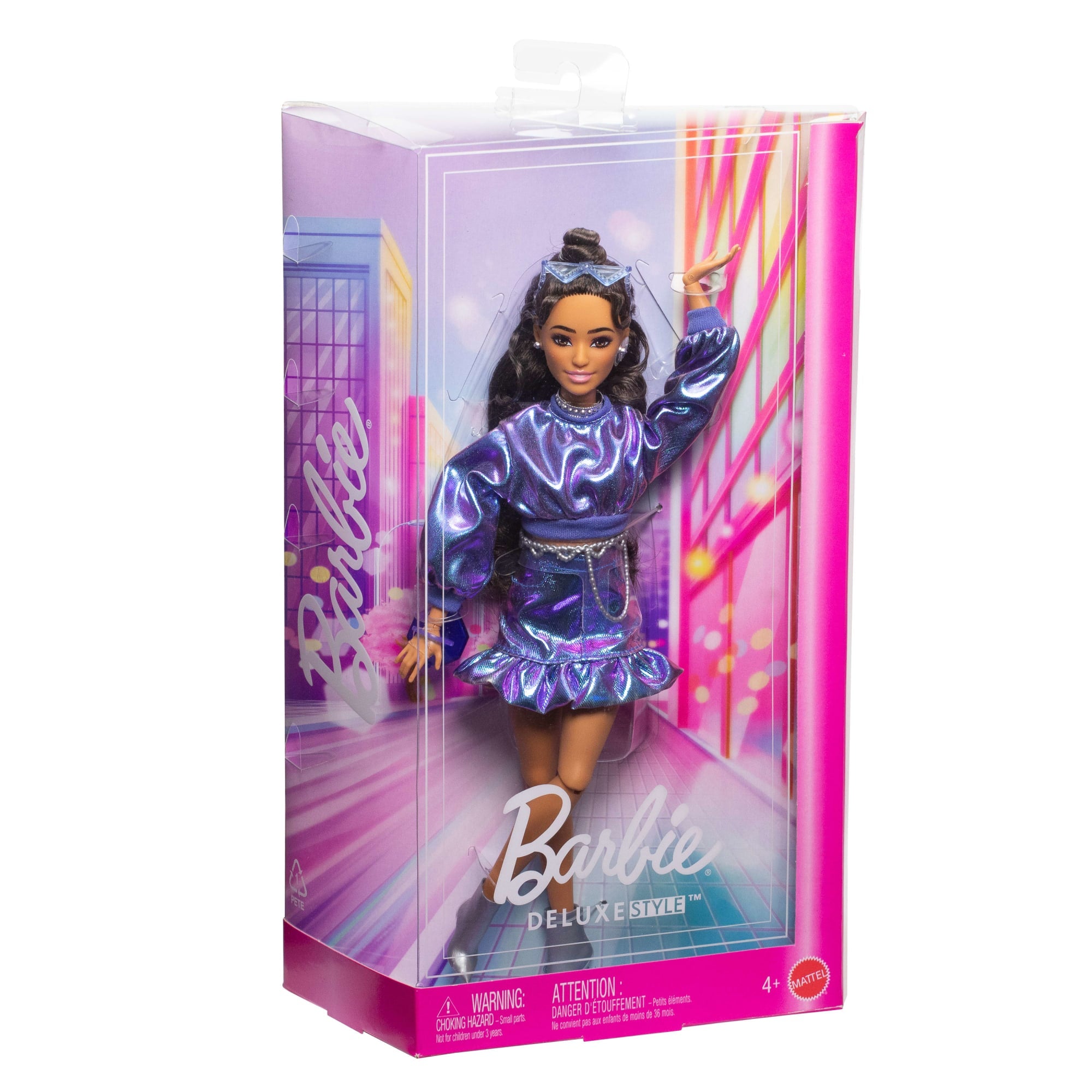 Barbie Fashionista Muñeca Deluxe Cabello Castaño y Cojunto Azul Metálico - Image 6
