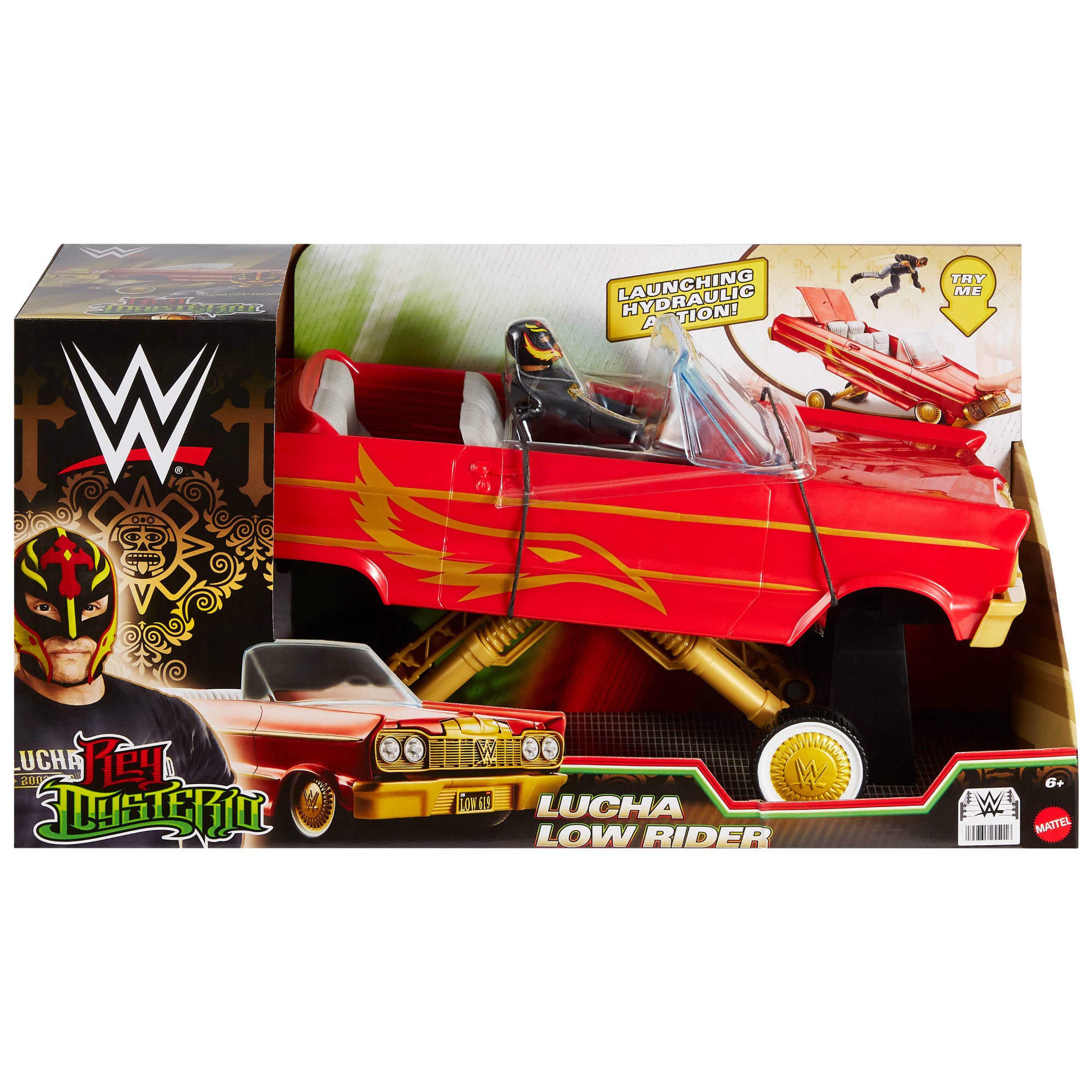 WWE Lucha Low Rider Vehicle Set With Rey Mysterio Main EVent Action Figure & Toy Car - Image 5