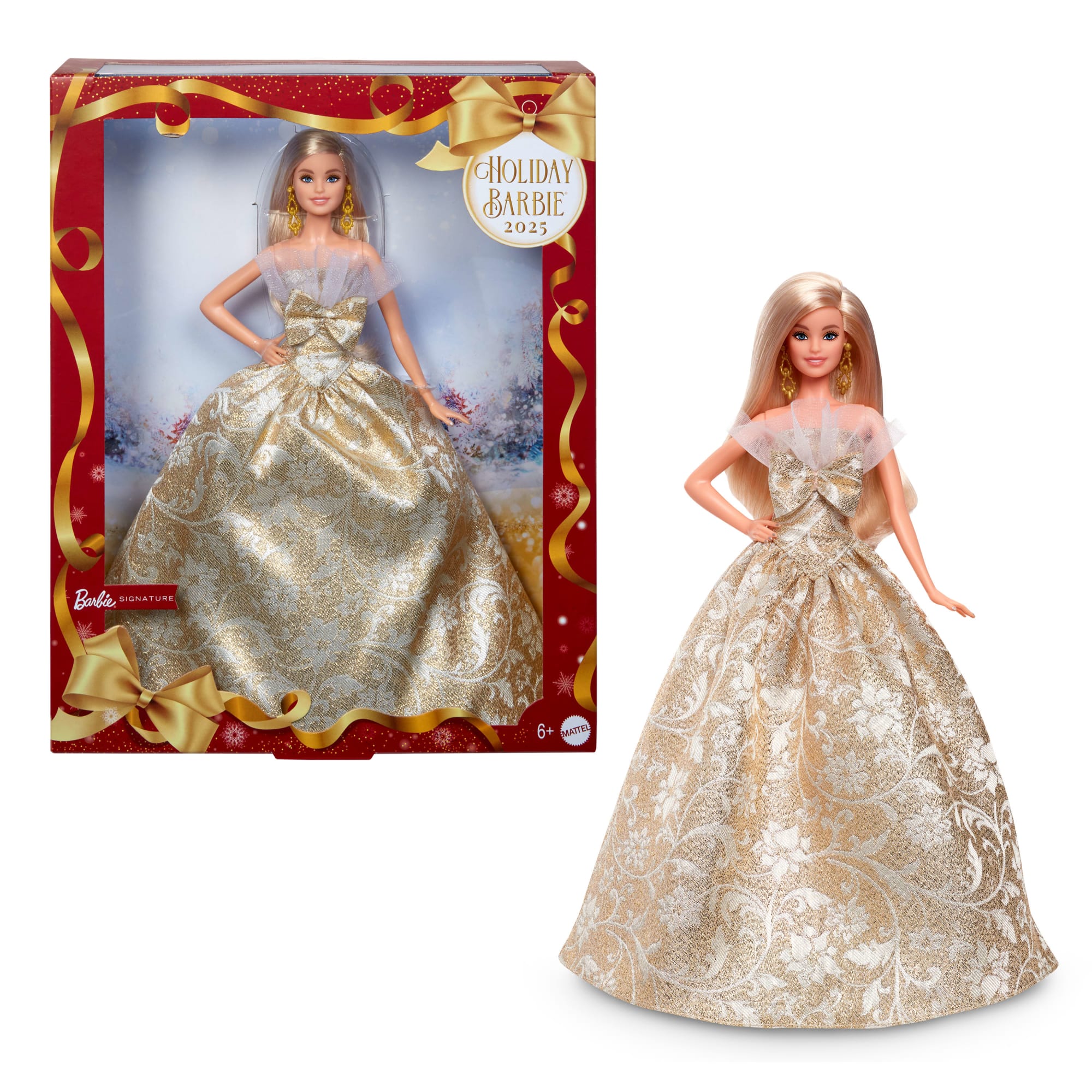 Barbie Signature 2025 Holiday Barbie Fashion Doll. Seasonal Collector. Blonde With Silver & Gold Gown