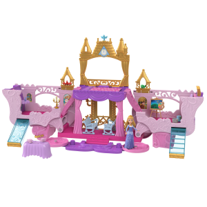 Disney Princess Carriage To Castle Transforming Playset With Aurora Small Doll. 4 Figures & 3 Levels