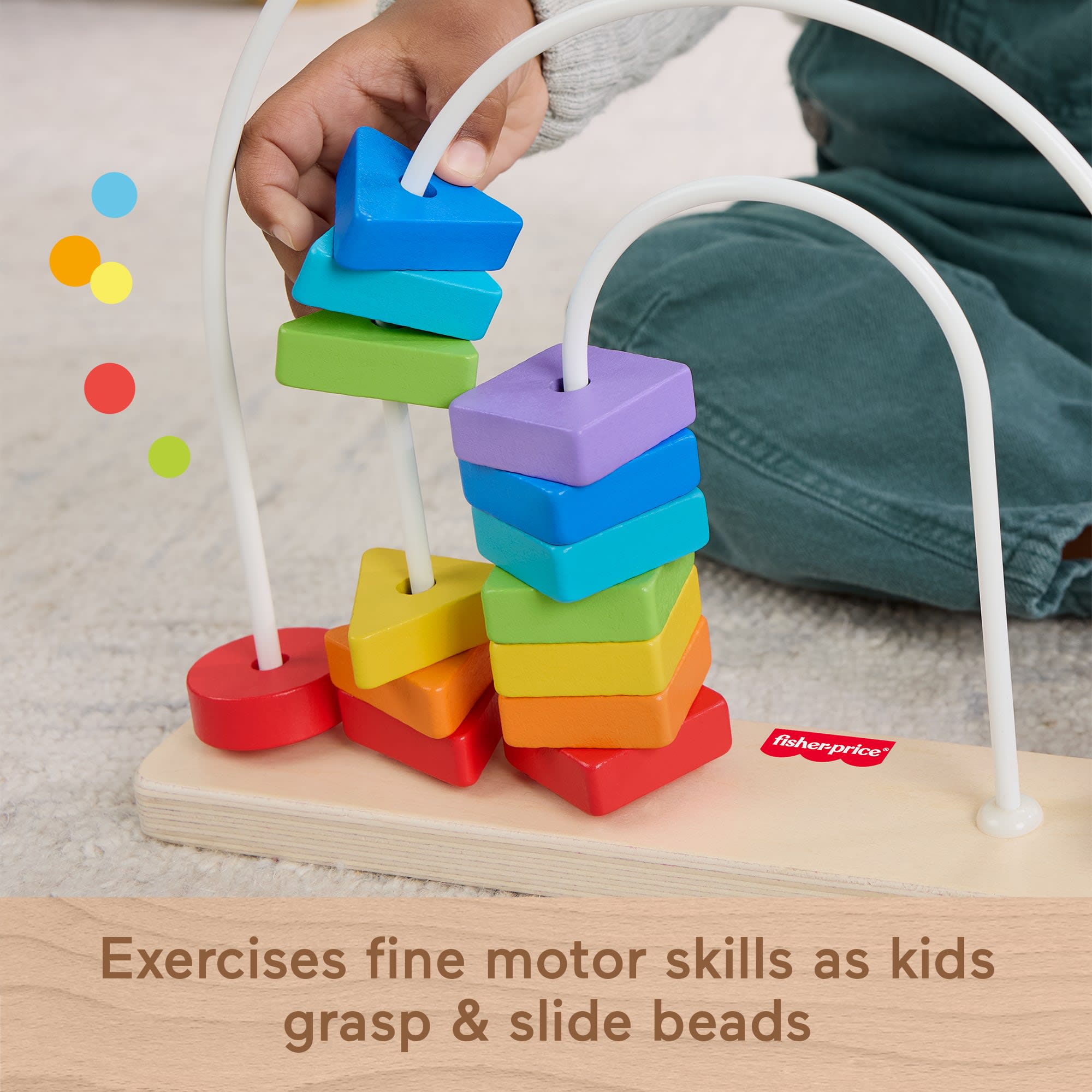 Fisher-Price Wooden Rainbow Bead Bar Maze. Baby & Toddler Developmental Toy. 1 Wood Piece - Image 4