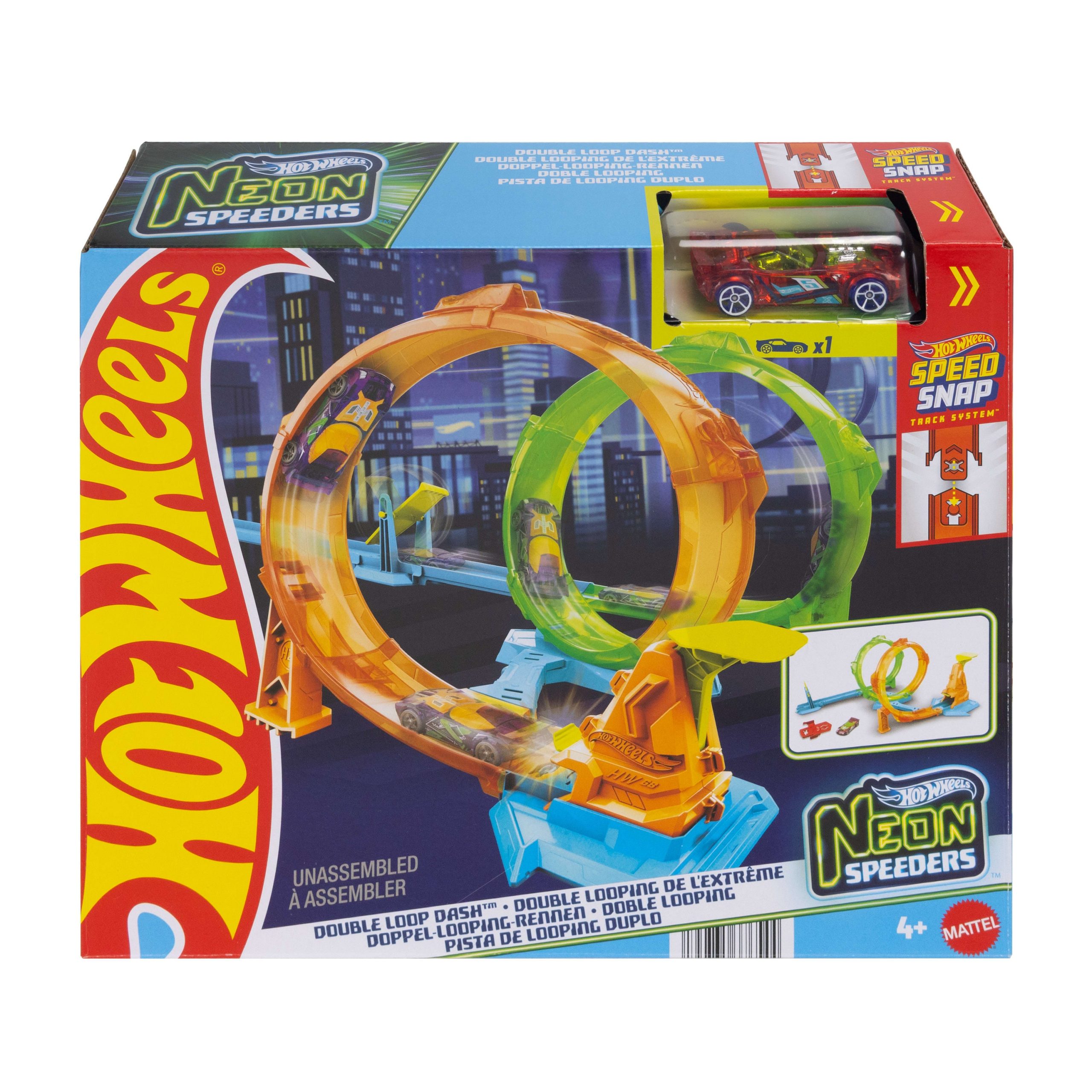 Hot Wheels Neon Speeders Double Loop Dash Track Set With 1:64 Scale Toy Car - Image 4