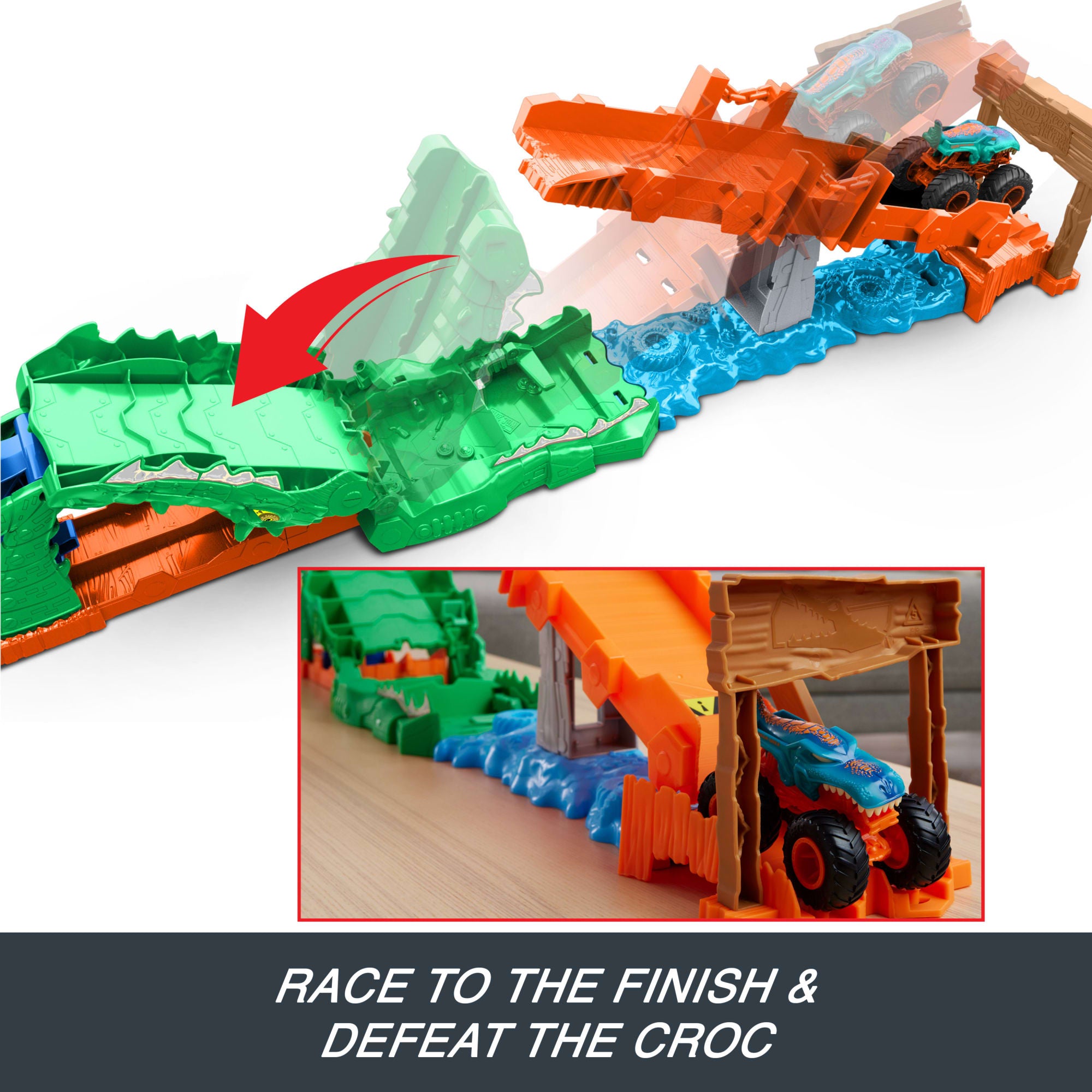 Hot Wheels Monster Trucks Crocodile Crash Challenge Playset & 1:64 Scale MEGA-Wrex Toy Vehicle - Image 3