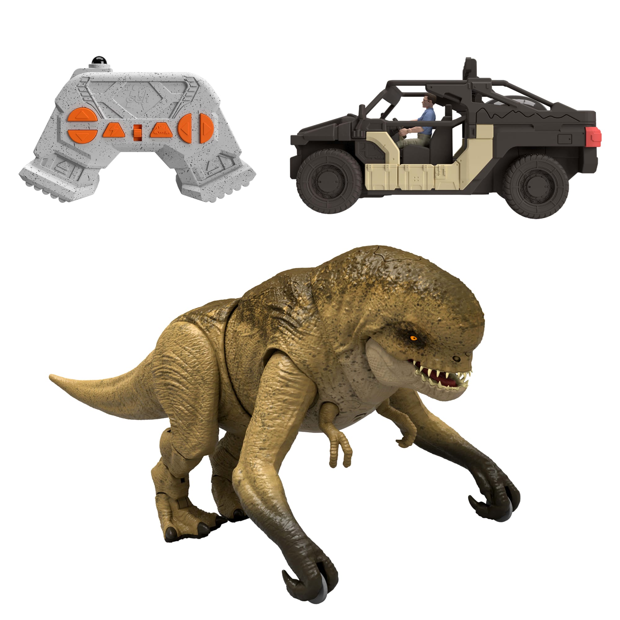 Jurassic World Rebirth Track N Chomp Distortus Rex & Vehicle. Remote Control. Lights & Growl & Chomp