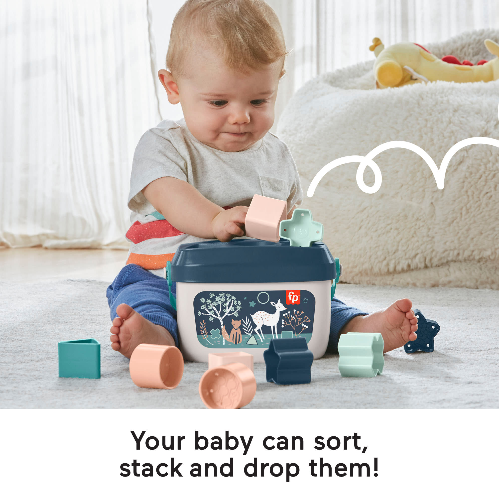Fisher-Price Baby's First Blocks Infant Shape-Sorting Toy. Navy Fawn. Set Of 10 - Image 3