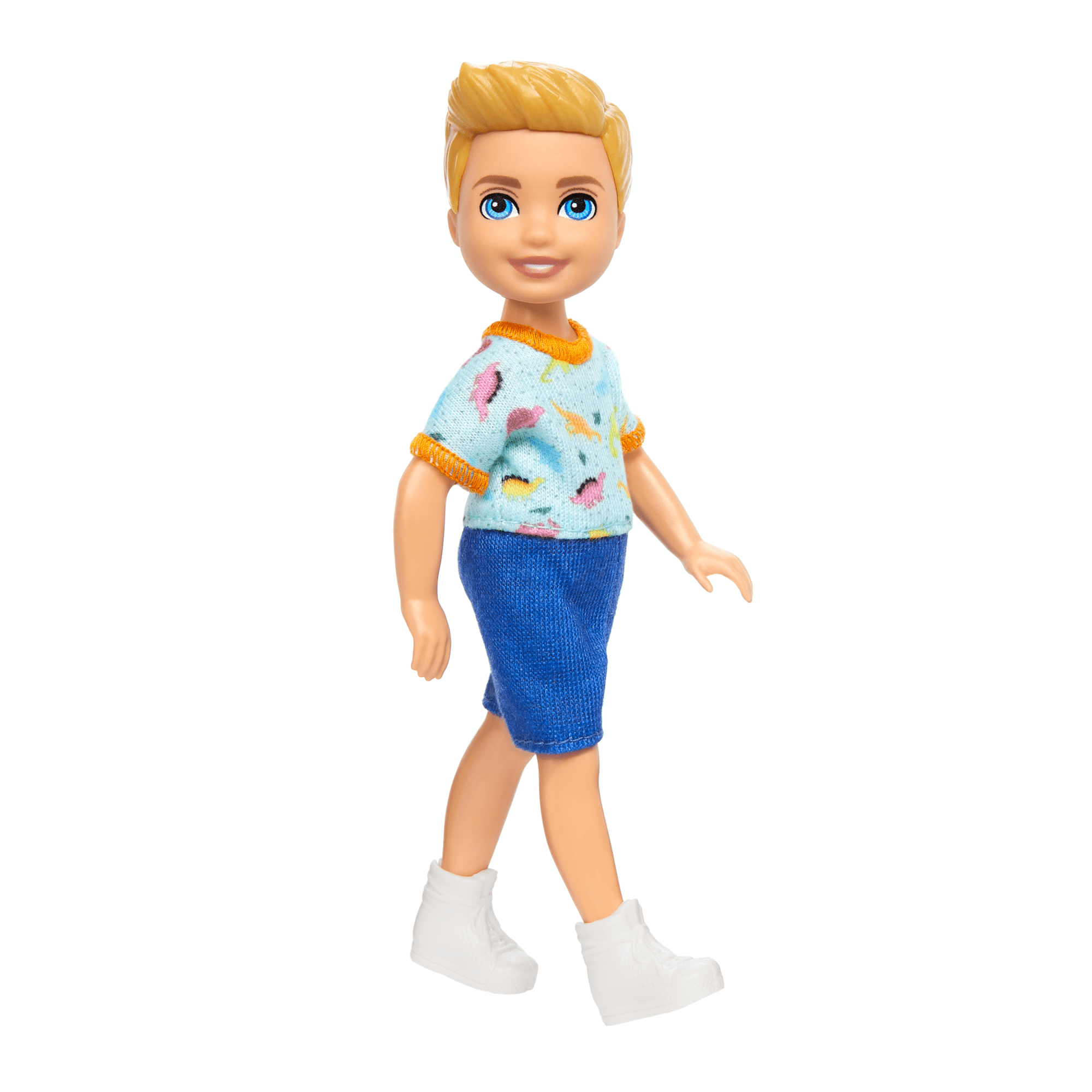 Barbie Chelsea Doll. Small Boy Doll Wearing Removable One-Piece With Dino Print. Blond Hair & Blue Eyes - Image 5