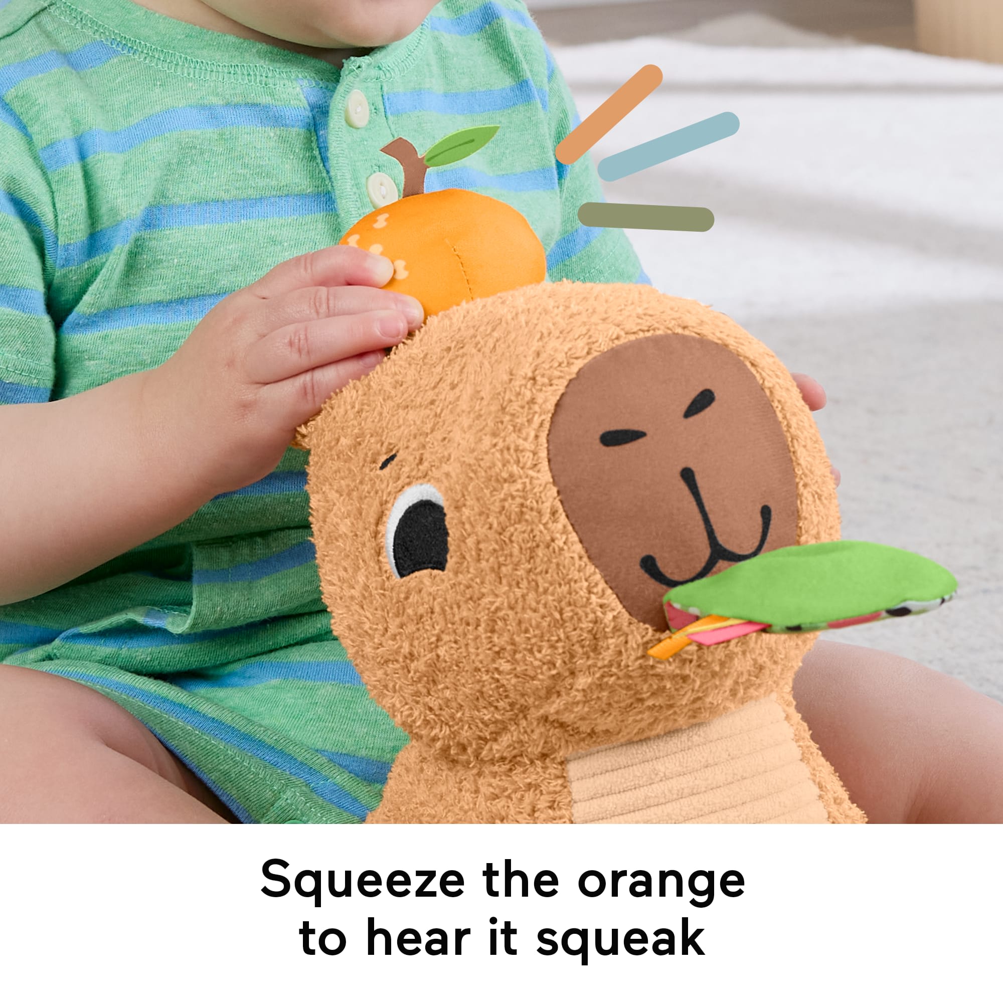 Fisher-Price Snuggly Snacky Capybara Plush Baby Sensory Toy With Teether & Rattle For Newborns - Image 3