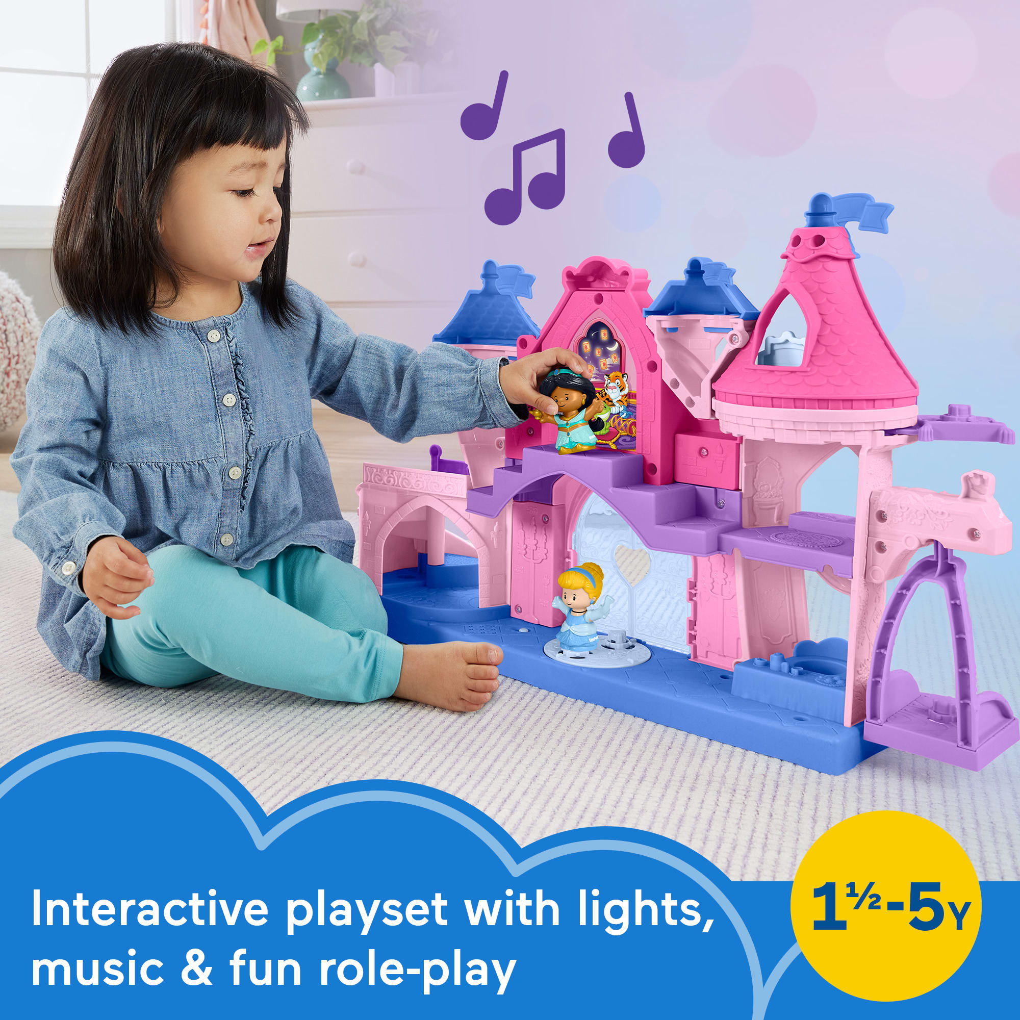 Fisher-Price Little People Disney Princess Magical Lights & Dancing Castle Playset. 2 Figures - Image 2