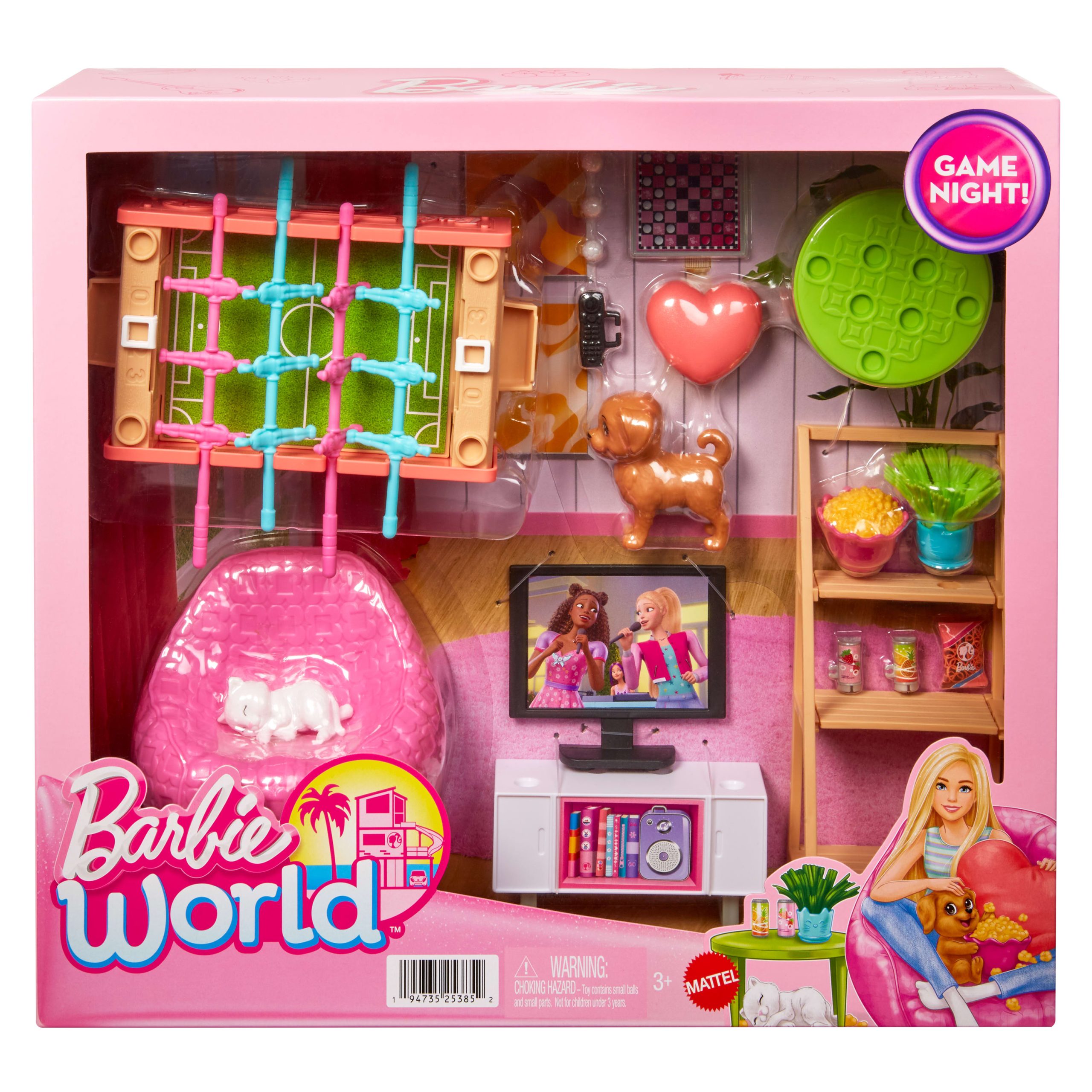 Barbie World Game Room Set With 19 Dollhouse Accessories Including Furniture. Foosball Table & Pets - Image 5
