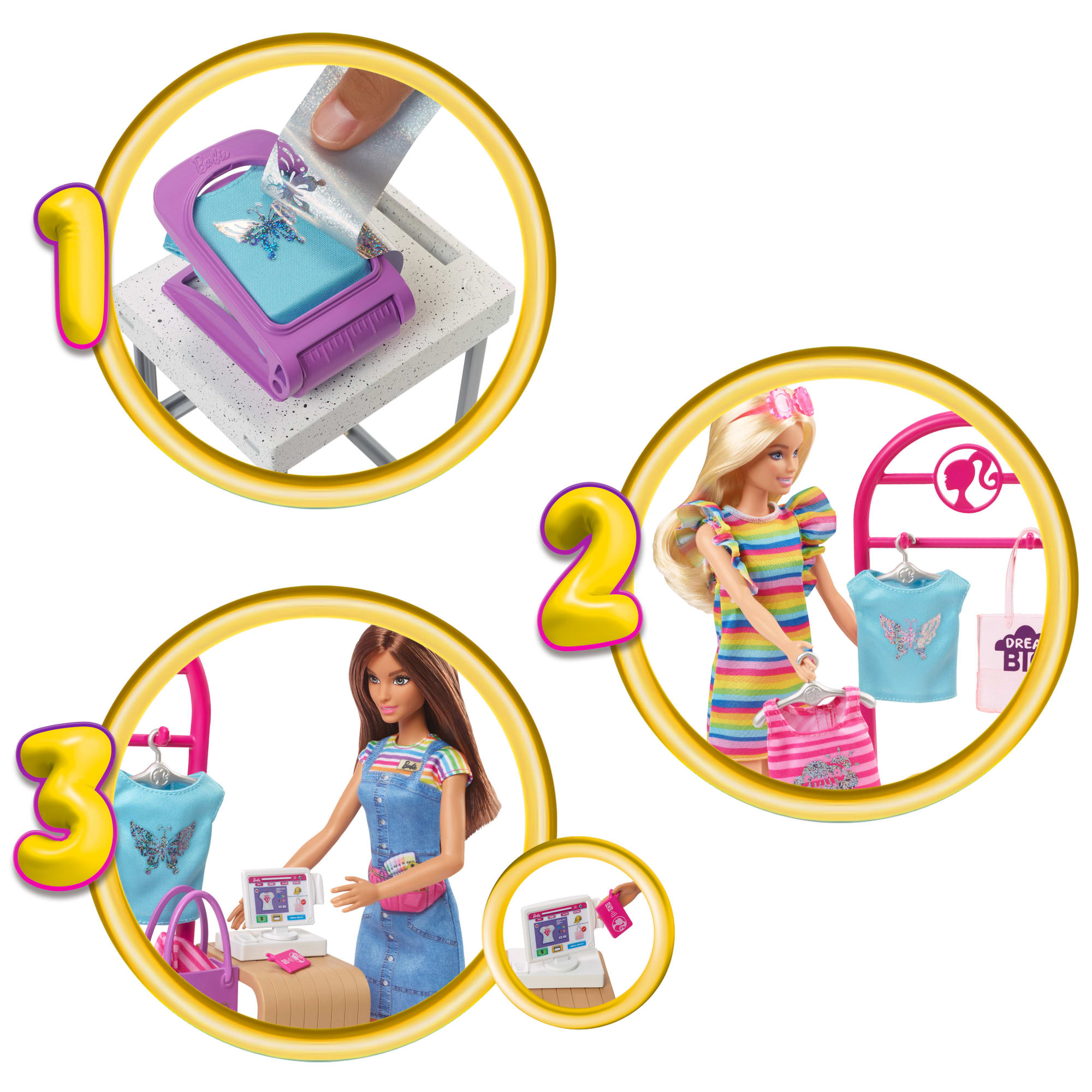 Barbie Coffret de Jeu Boutique Créations. Poupée Brunette. Access. - Image 3