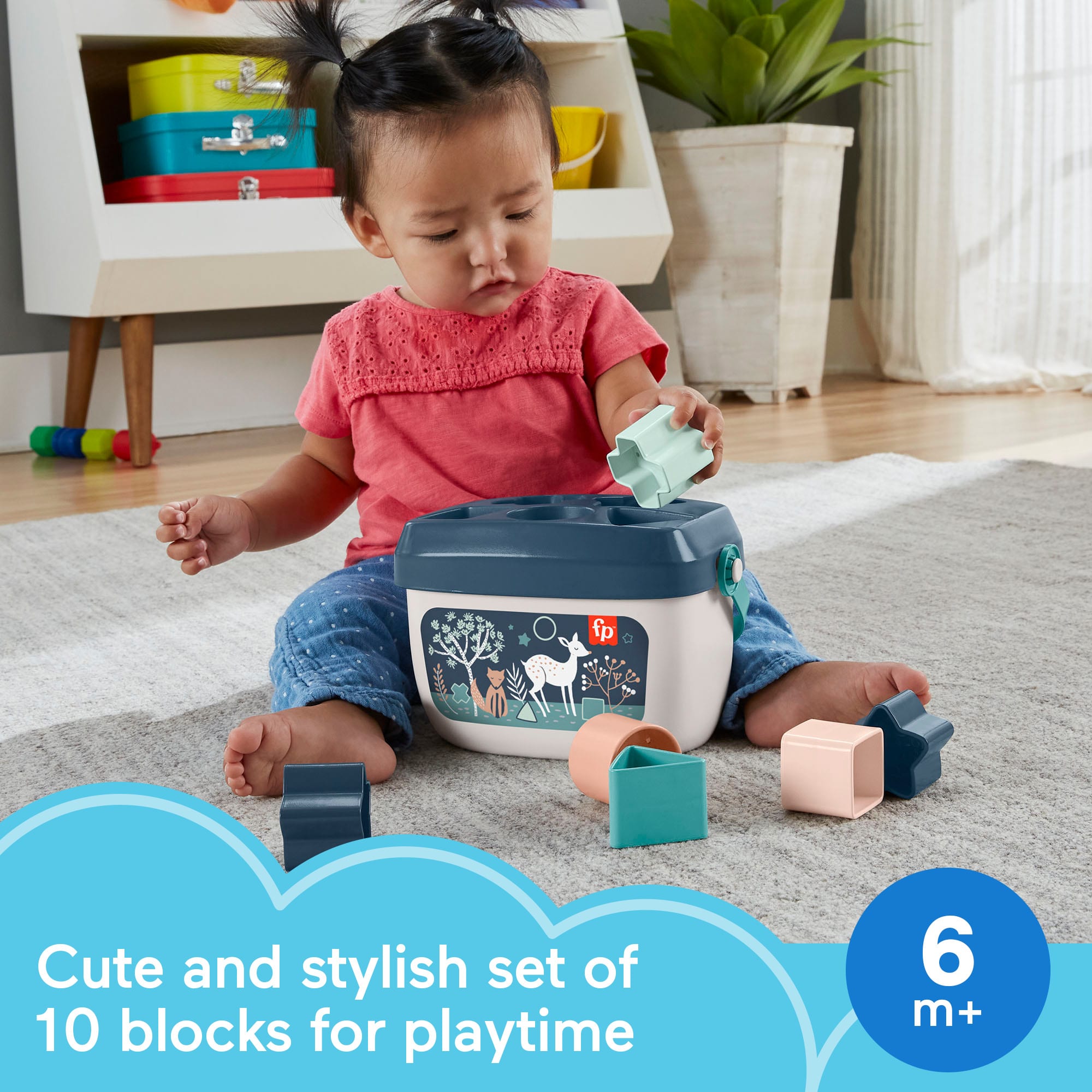 Fisher-Price Baby's First Blocks Infant Shape-Sorting Toy. Navy Fawn. Set Of 10 - Image 2