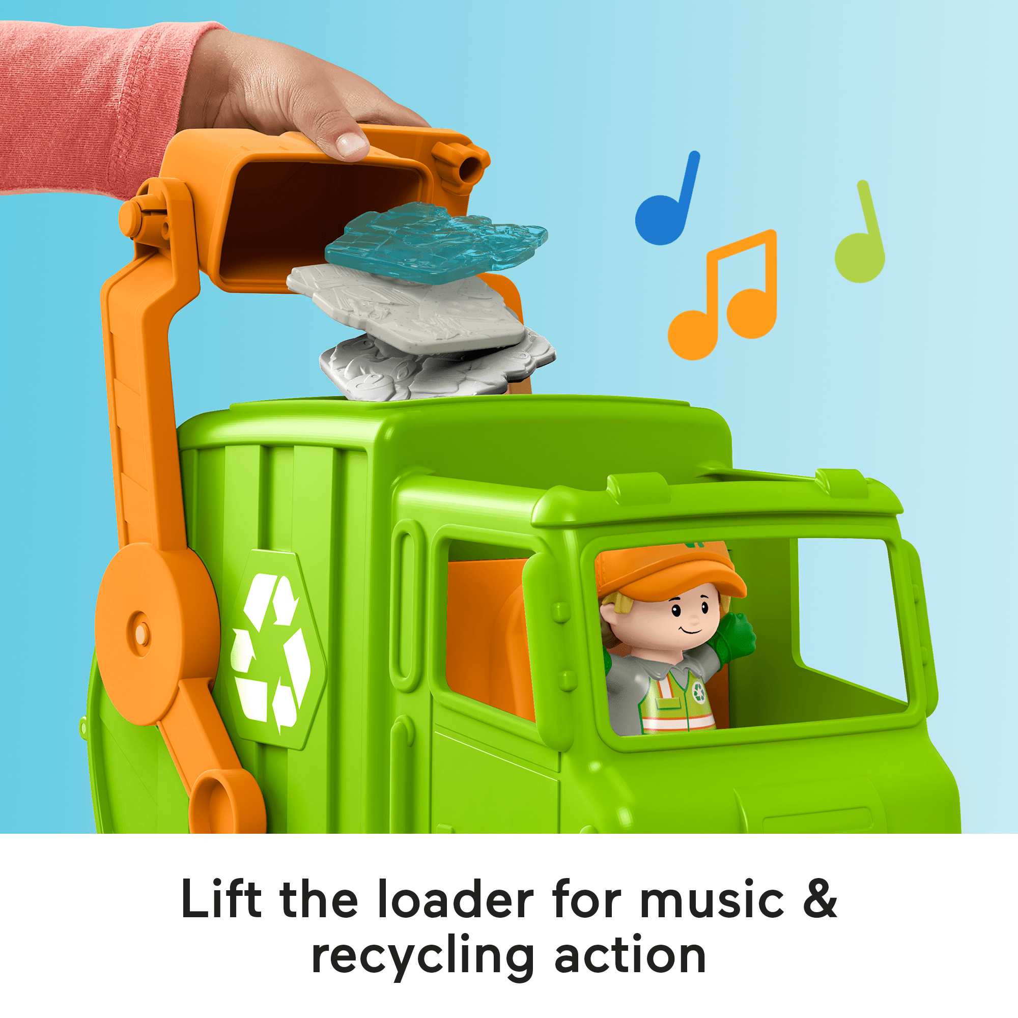 Fisher-Price Little People Recycling Truck Musical Toddler Garbage Toy Set. 5 Pieces - Image 3