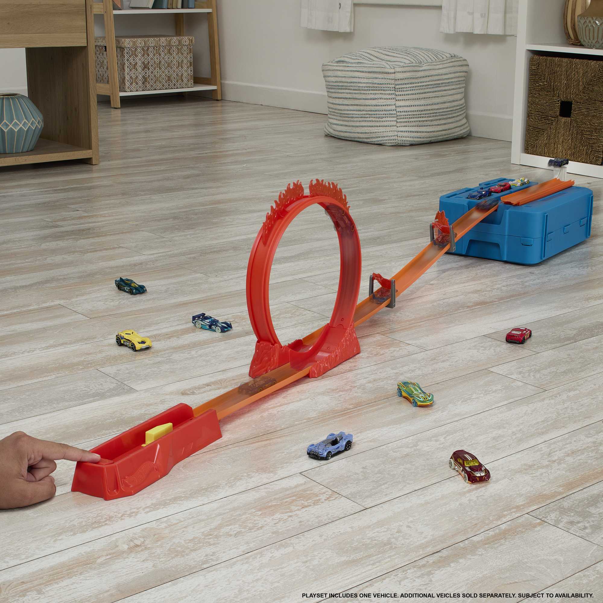 Hot Wheels Track Set And 1 Hot Wheels Car. Fire-Themed Track Building Set - Image 2