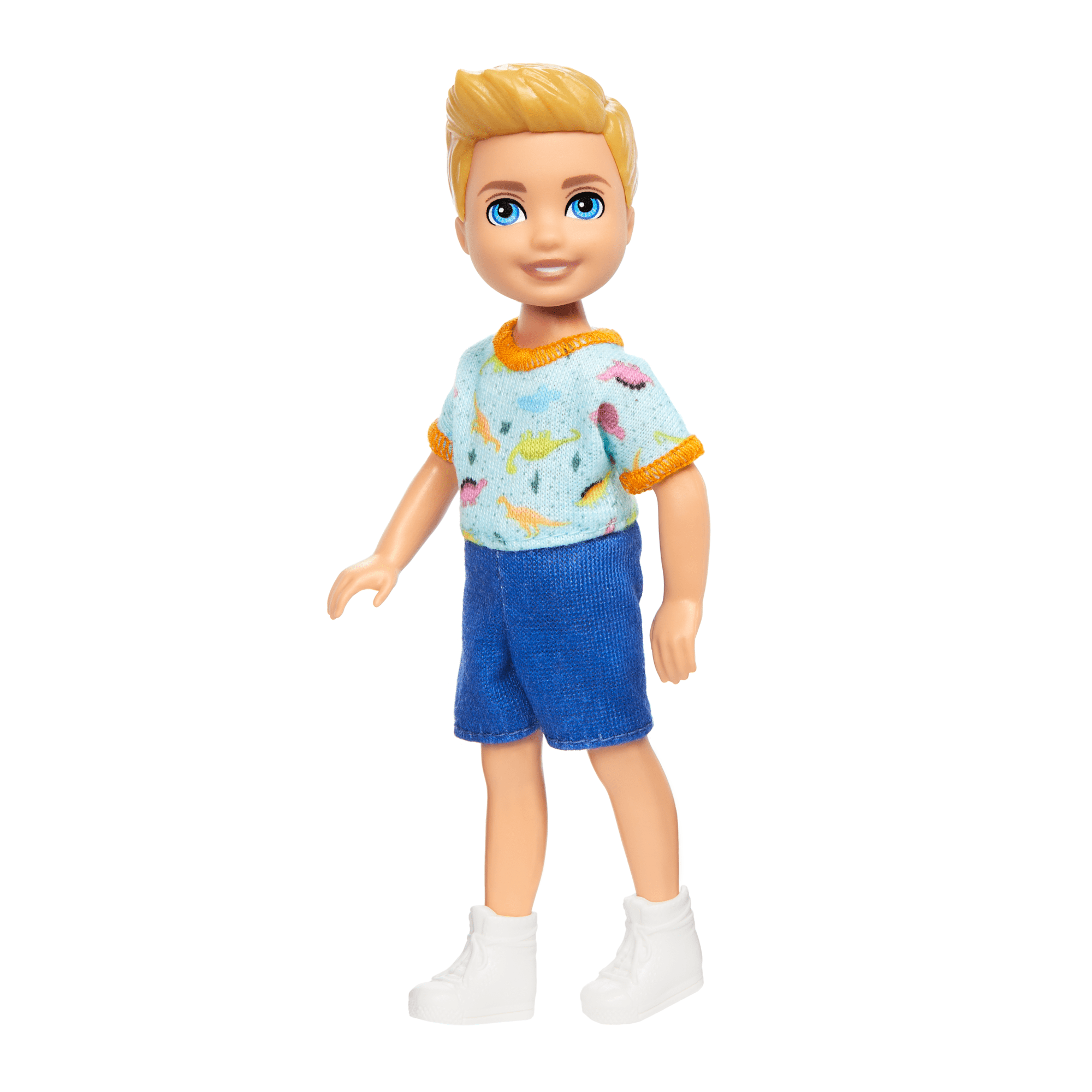 Barbie Chelsea Doll. Small Boy Doll Wearing Removable One-Piece With Dino Print. Blond Hair & Blue Eyes - Image 4
