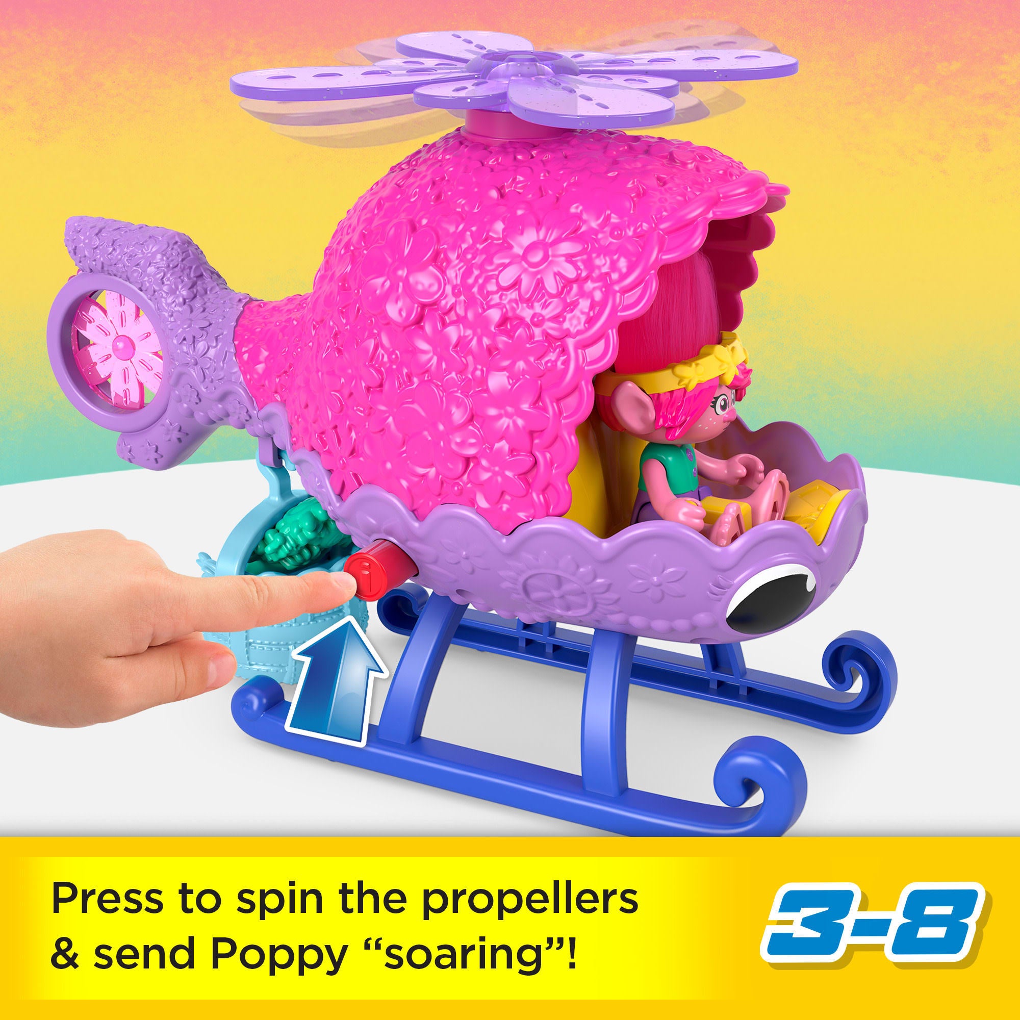 Imaginext Dreamworks Trolls Poppy Figure And Toy Helicopter For Preschool Pretend Play. 4 Pieces - Image 2