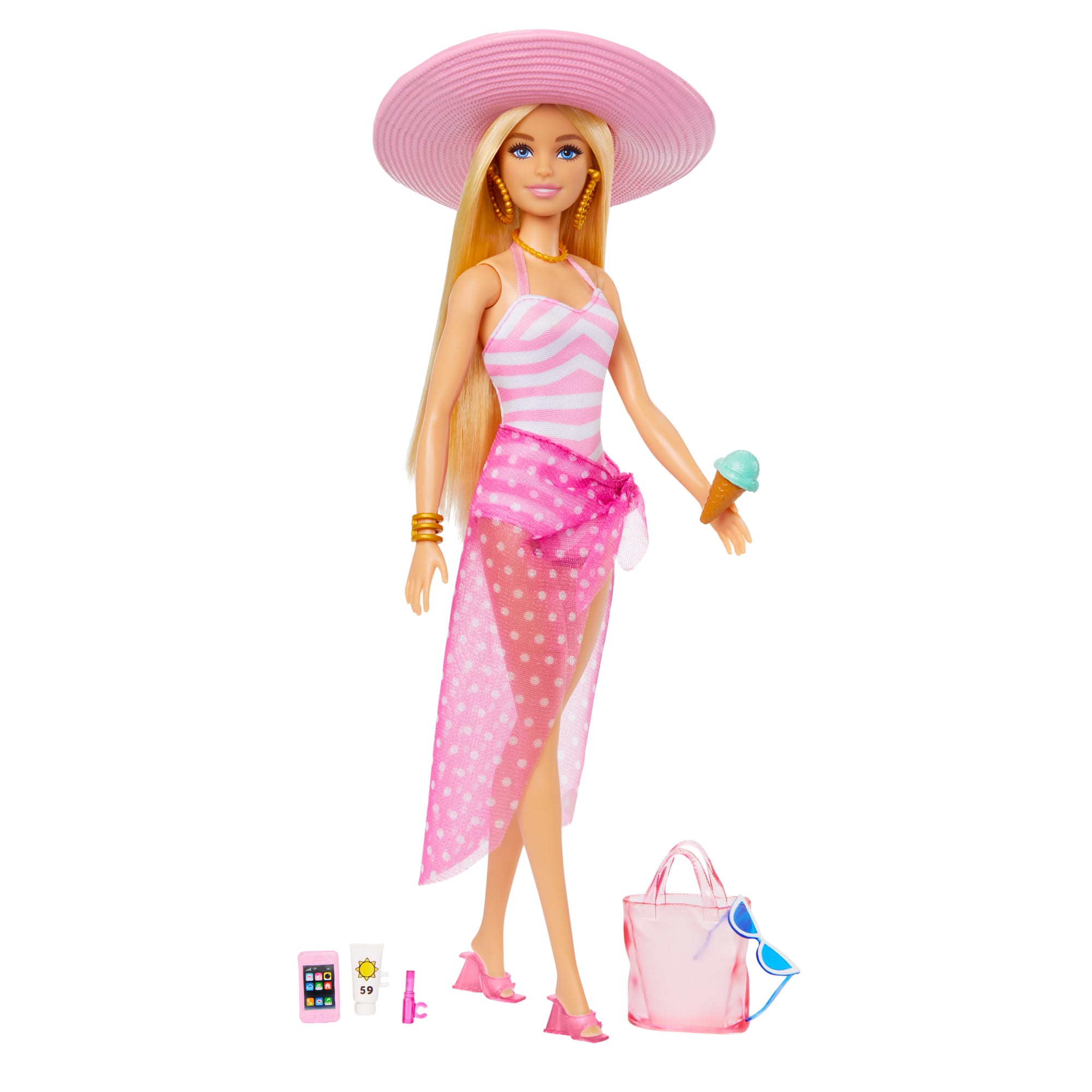 Barbie-Barbie Plage Poupée Blonde en Maillot de Bain et Accessoires - Image 4