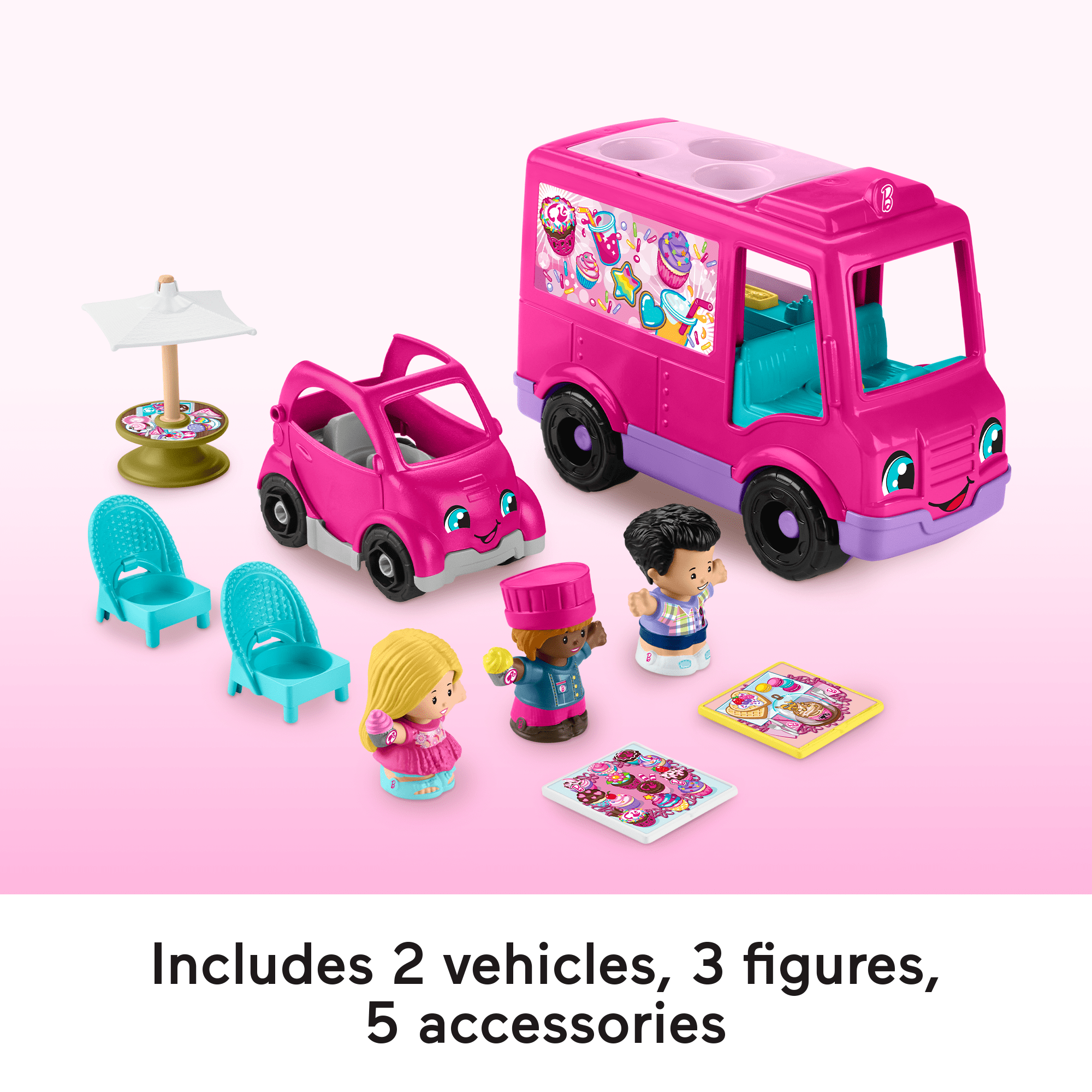 Fisher-Price Little People Barbie Cupcake Truck Musical Toddler Playset With 9 Play Pieces - Image 5