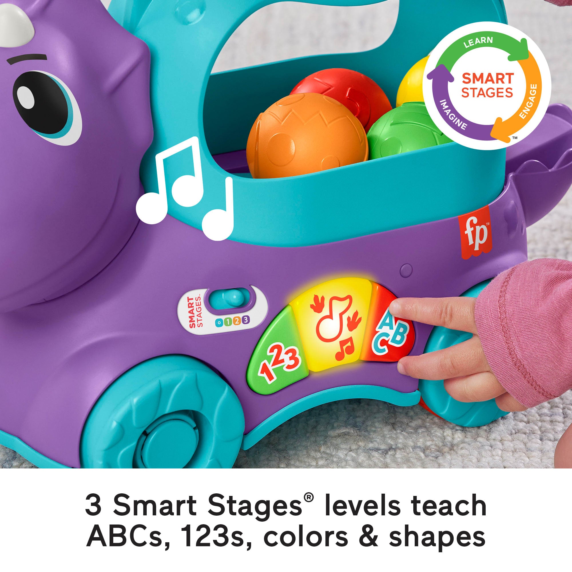Fisher-Price Poppin' Triceratops Dinosaur Interactive Musical Learning Toy For Toddlers. 4 Balls - Image 4