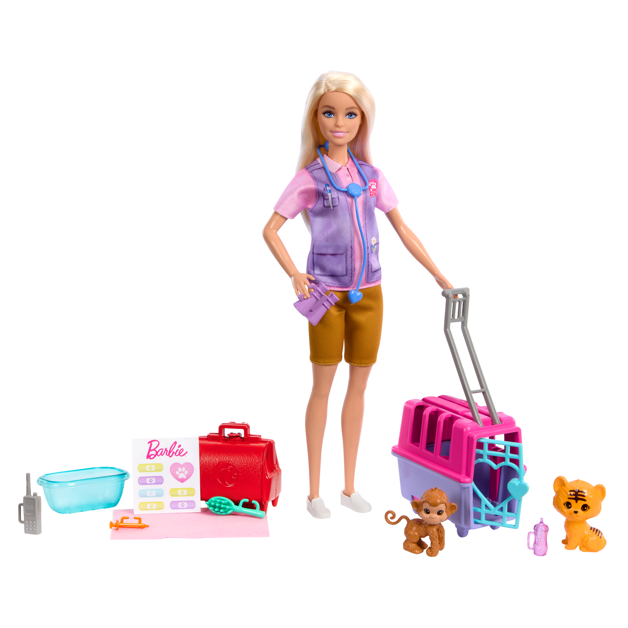 Barbie-Sauvetage D'Animaux-Coffret Poupée Blonde et Accessoires