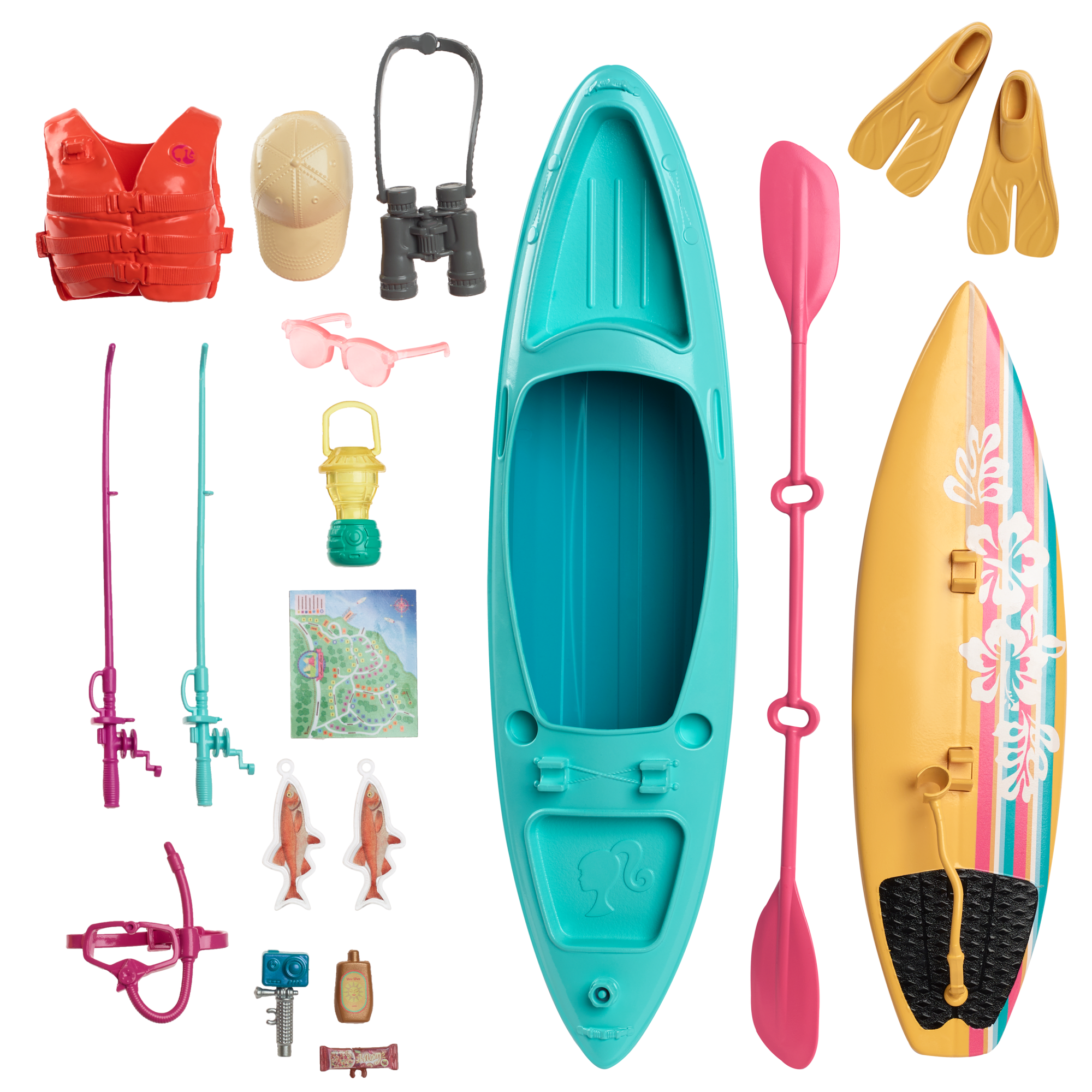 Barbie World Kayak & Surf Playset With 17 Camping Accessories Including Kayak Boat. Surfboard & More - Image 4