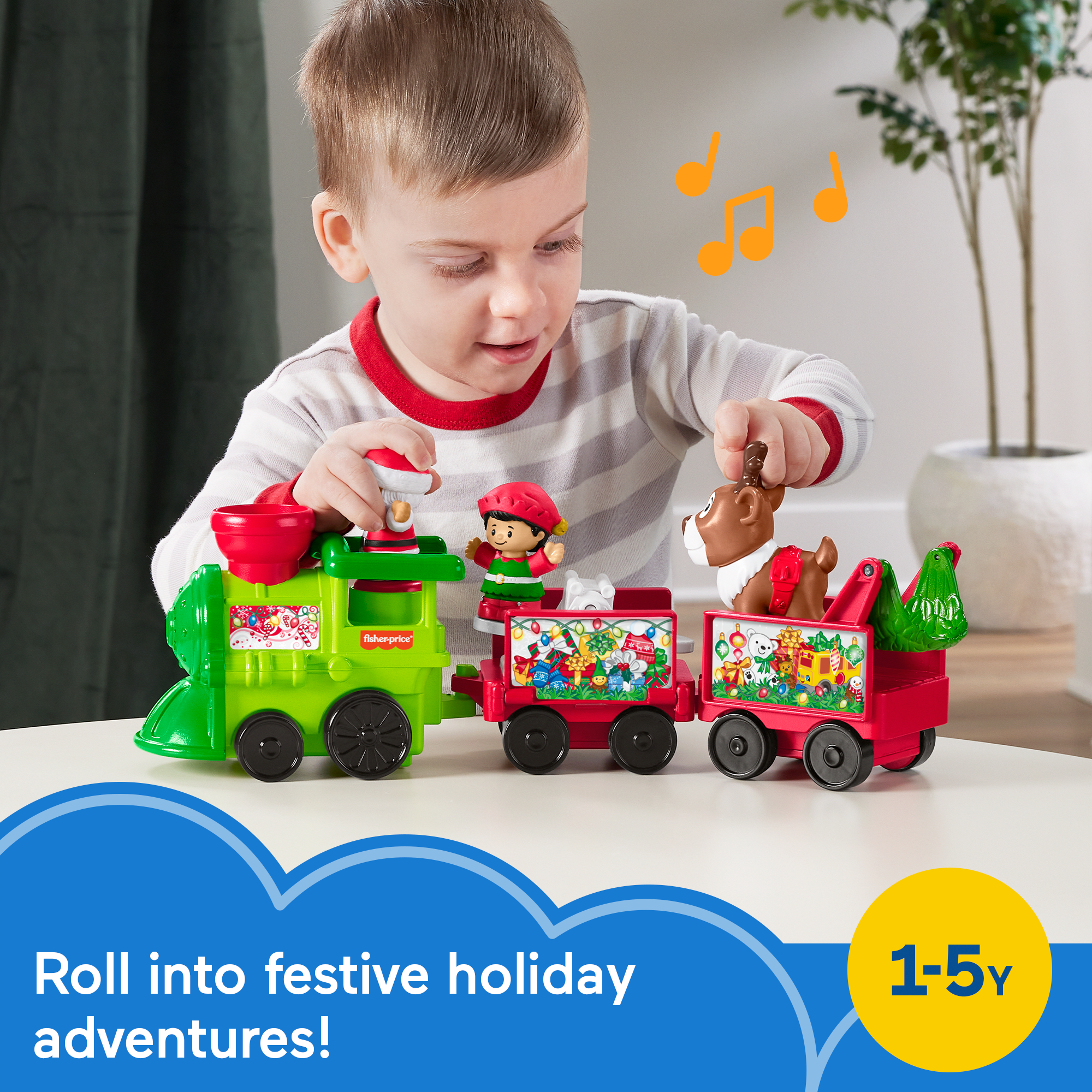 Fisher-Price Little People Musical Christmas Train Toddler Toy With Santa Elf & Reindeer Figures - Image 2