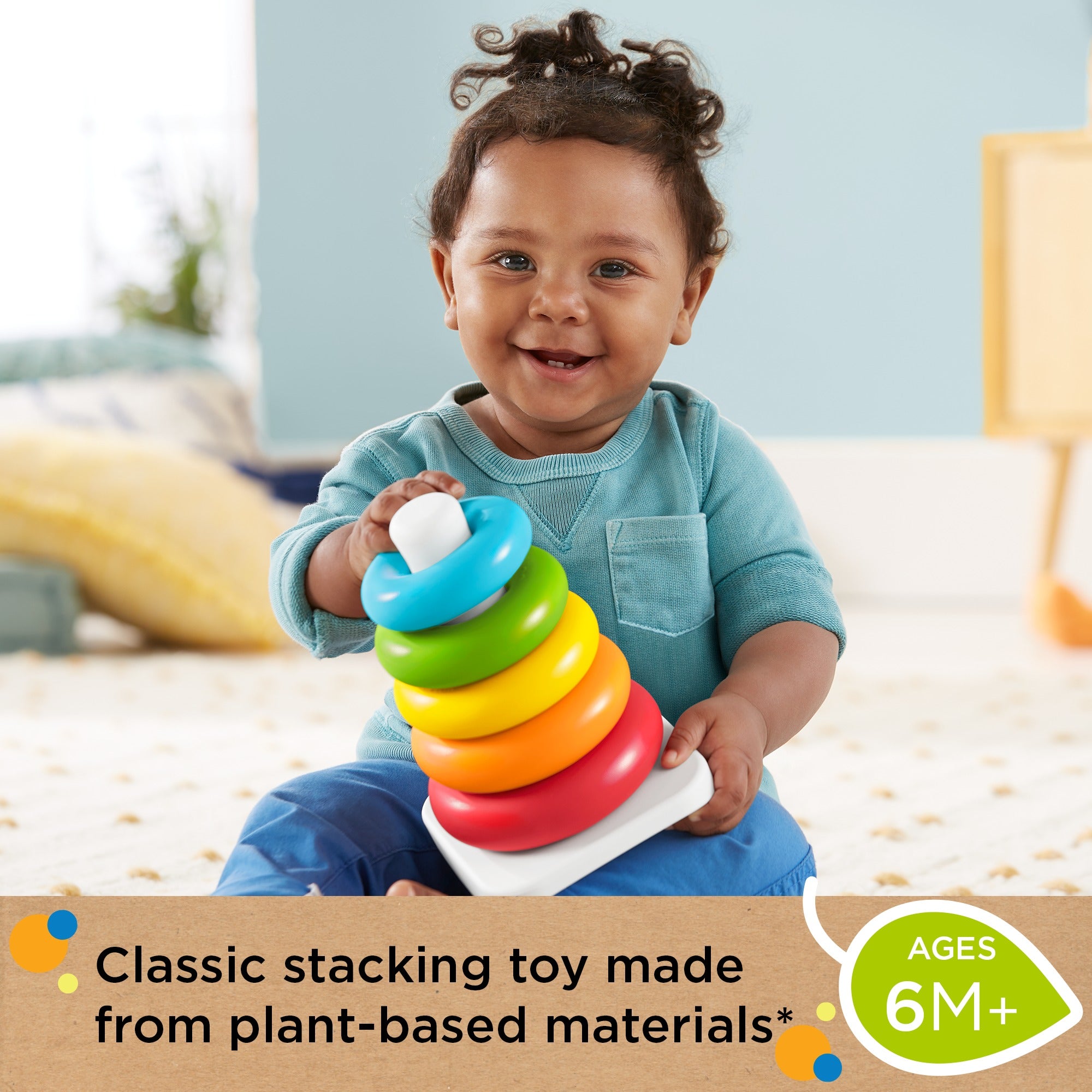 Fisher-Price Rock-A-Stack Ring Stacking Toy For infants. Made With Plant-Based Materials - Image 2