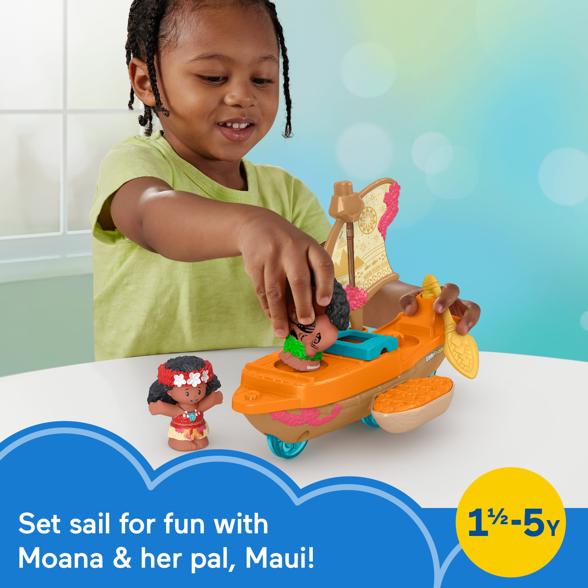 Disney Princess Moana Toys. Moana & Maui's Canoe. Fisher-Price Little People Toddler Toys - Image 2