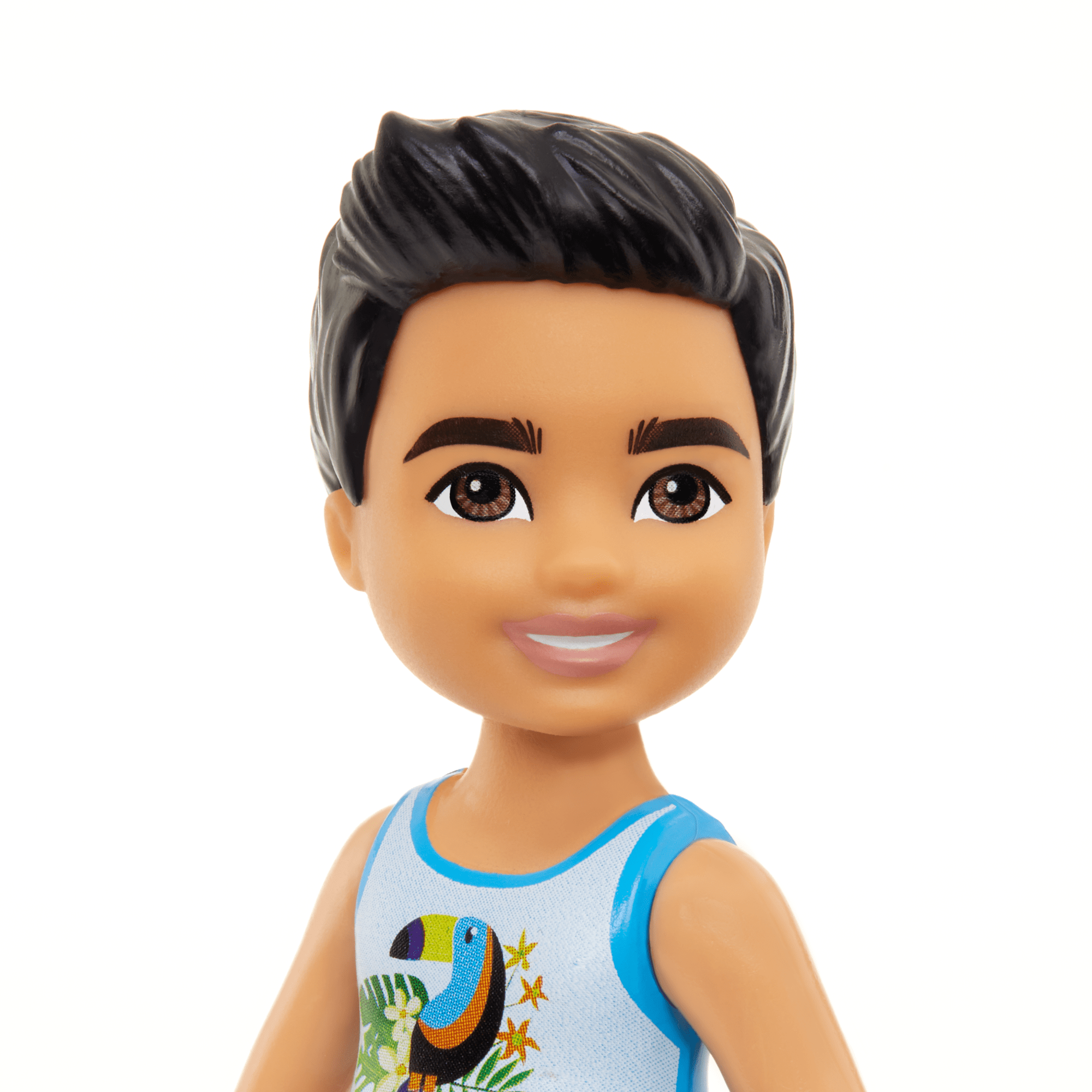 Barbie Chelsea Small Doll With Beach Swimsuit. Toucan & Tropical Leaf Print. Black Hair & Brown Eyes - Image 2