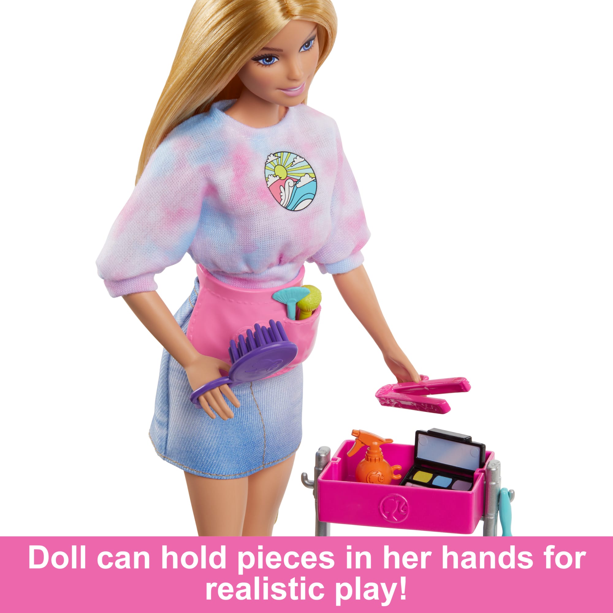 Barbie Malibu Stylist Doll & 14 Accessories Playset. Hair & Makeup Theme With Puppy & Styling Cart - Image 3